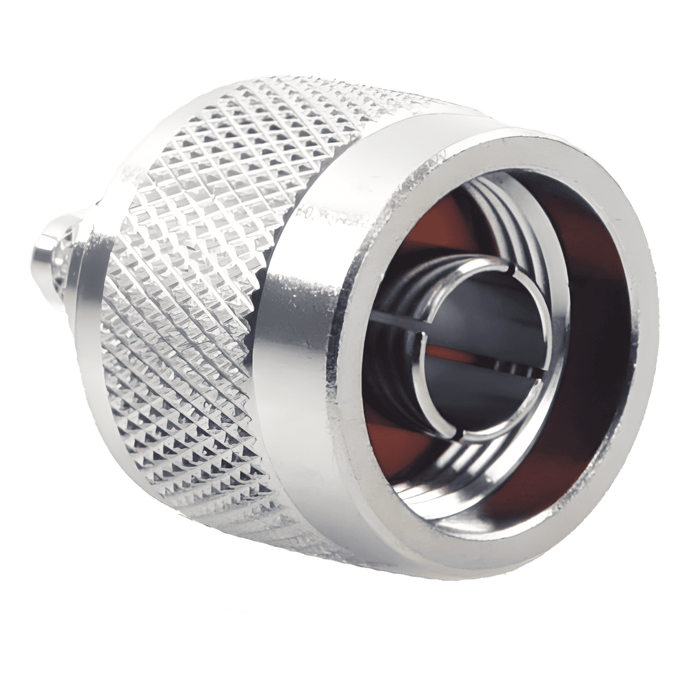Conector N Macho Coaxial de Anillo Plegable para Cable RG-142/U, Niquel/ Oro/ Teflón. RFN-1005-C1