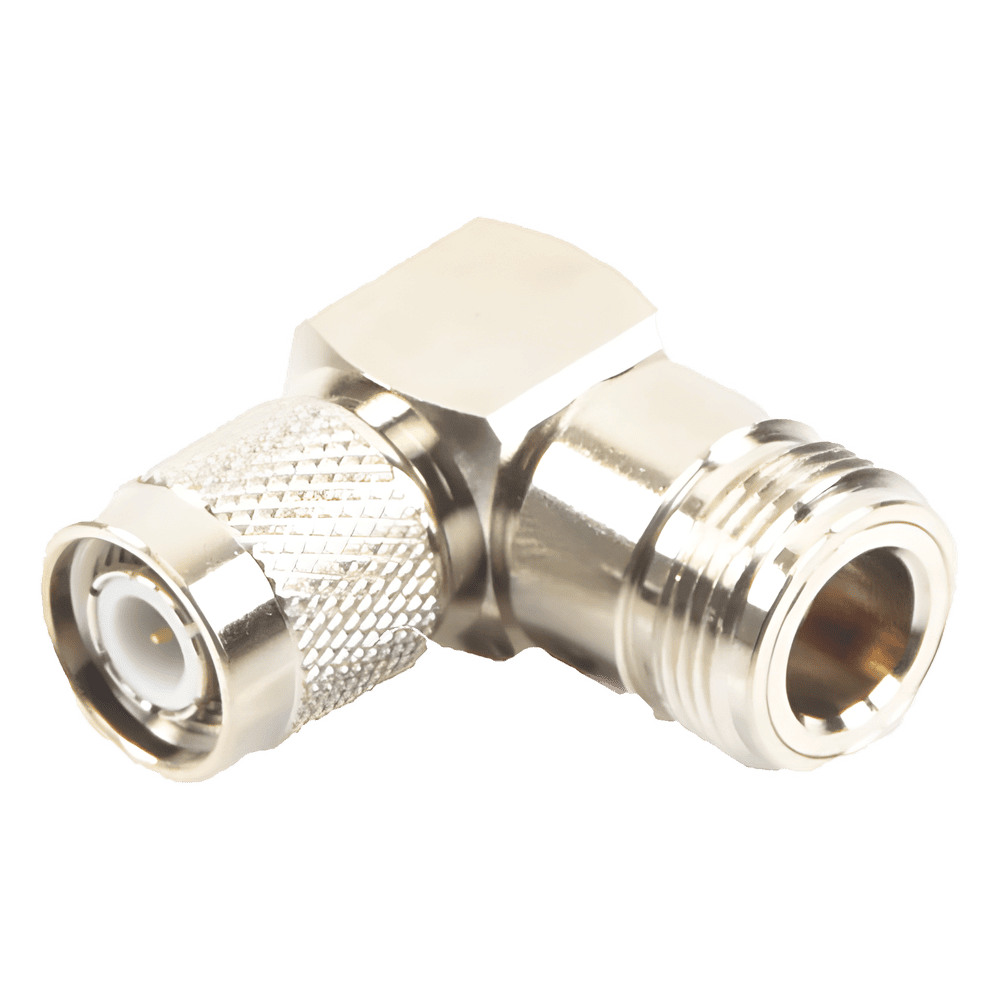 Adaptador en Ángulo Recto de Conector TNC Macho a N Hembra, Níquel/ Oro/ Teflón. RFT-1234-11