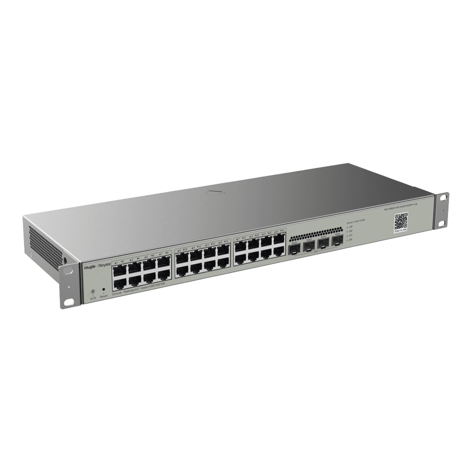 Switch Administrable L2, 24 Puertos Eth 1G, 4 puertos SFP 1G, Administración Remota en la Nube. RG-NBS3100-24GT4SFP-V2 - RUIJIE