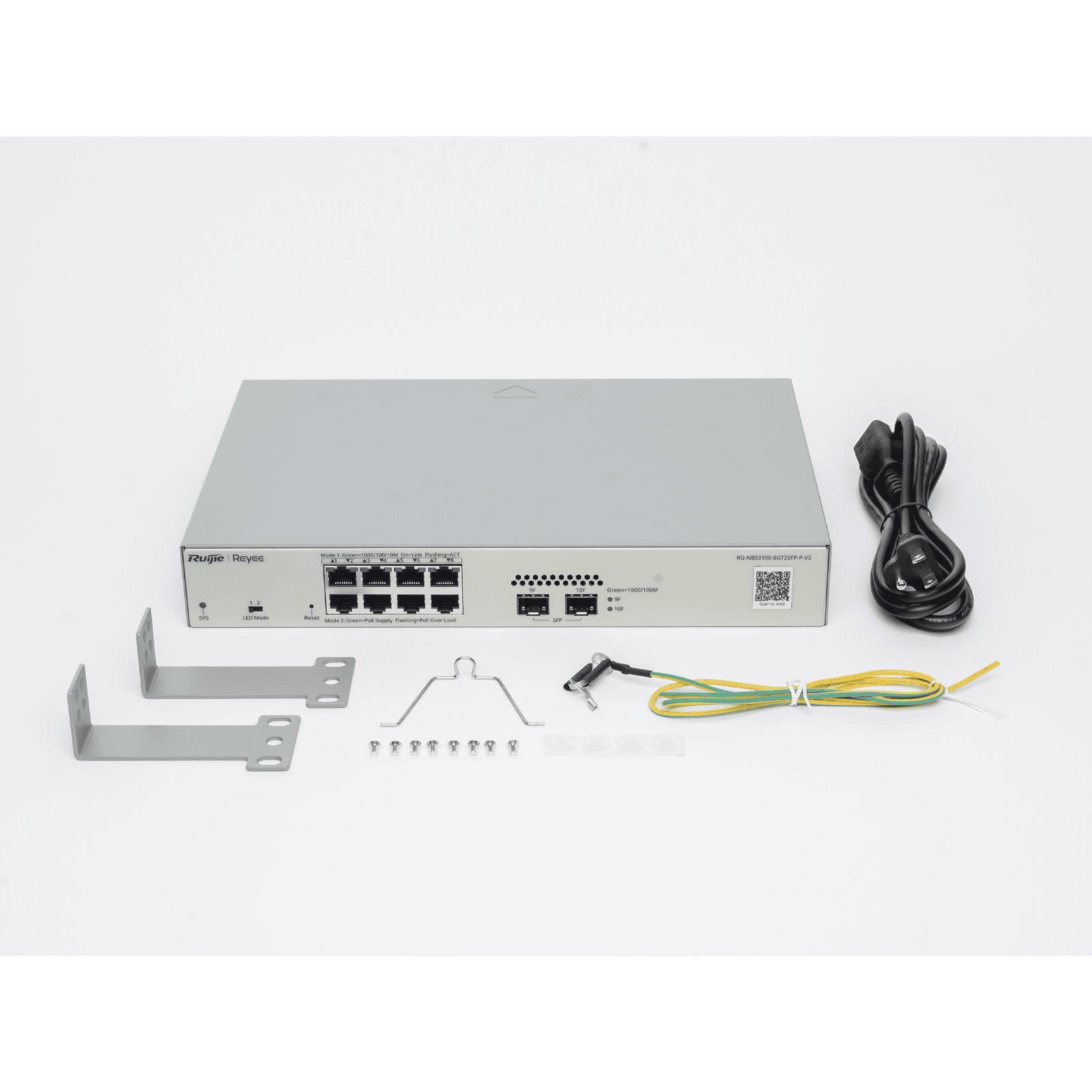 Switch Administrable PoE Capa 2 con 8 puertos Gigabit PoE 802.3af/at + 2 SFP para fibra 1Gb, gestión gratuita desde la nube, 125w RG-NBS3100-8GT2SFP-P-V2 225962 - RUIJIE