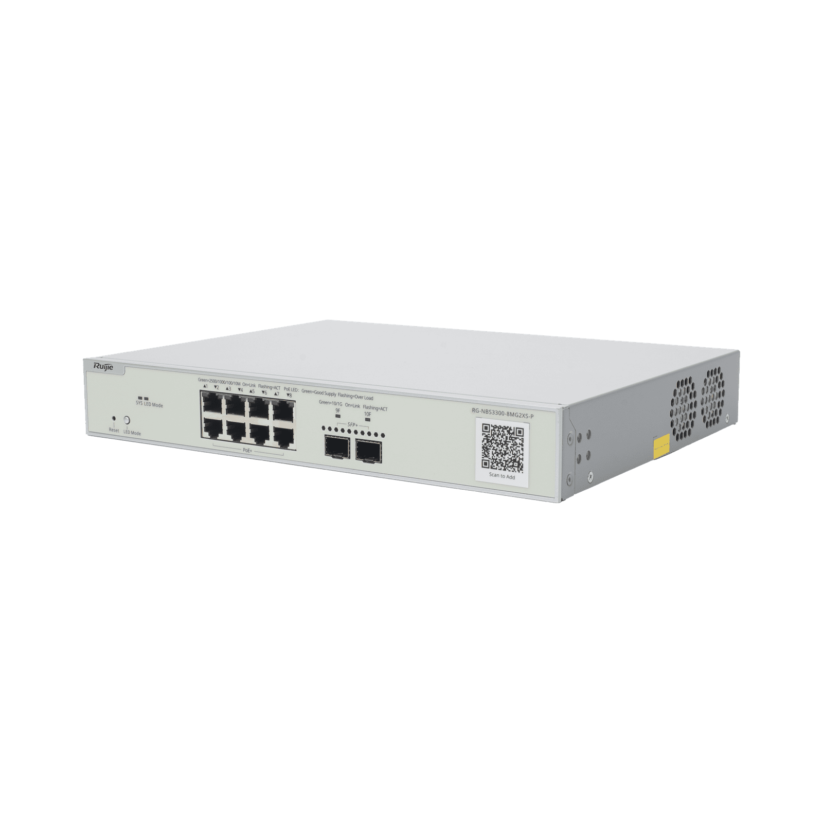 Switch Multi-Gigabit PoE+ Capa 2 con 8 Puertos 2.5G PoE+ hasta 240W y 2 Uplink SFP+ 10G ,Administrable Cloud, Diseñado Para Access Points WiFi 6/7 RG-NBS3300-8MG2XS-P - RUIJIE