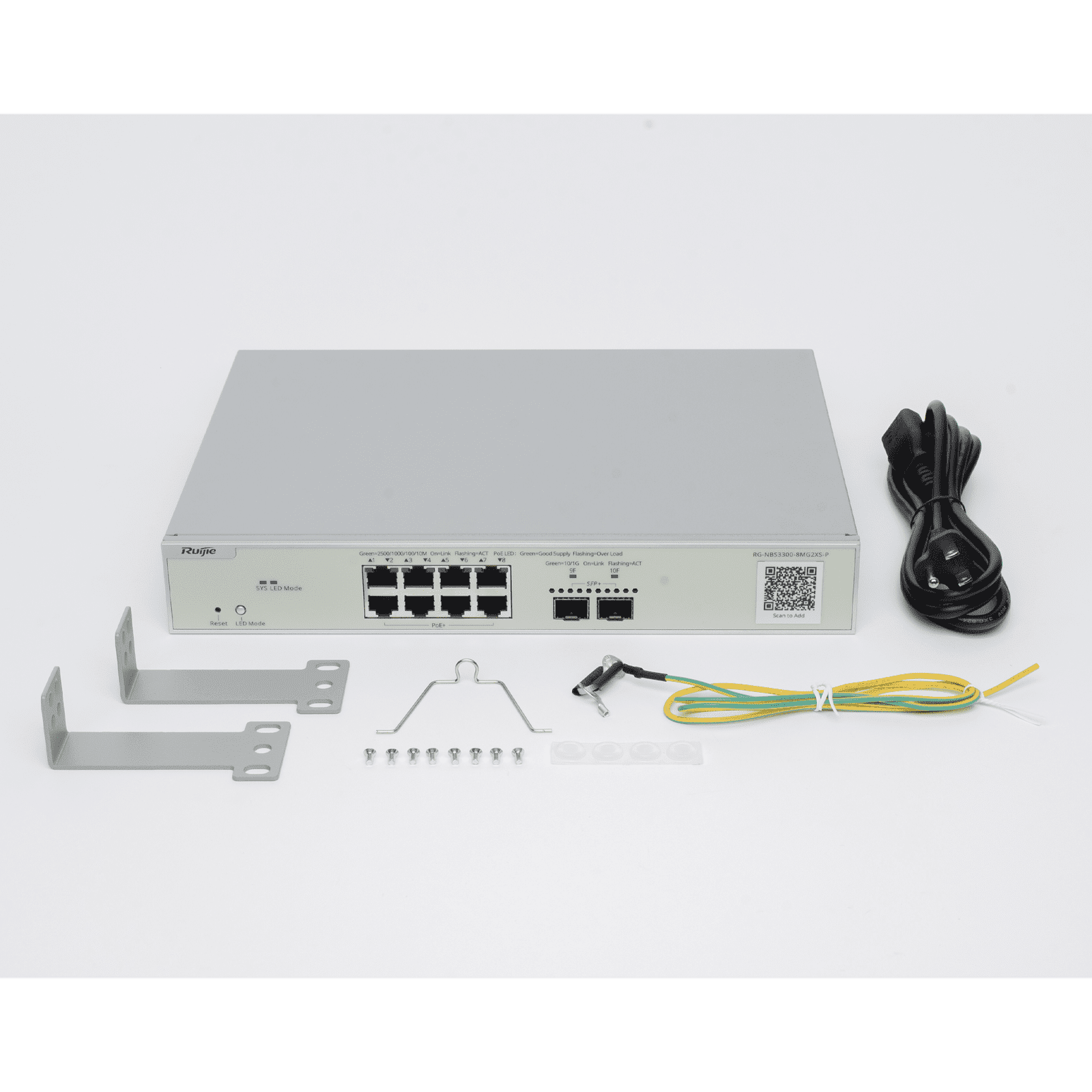 Switch Multi-Gigabit PoE+ Capa 2 con 8 Puertos 2.5G PoE+ hasta 240W y 2 Uplink SFP+ 10G ,Administrable Cloud, Diseñado Para Access Points WiFi 6/7 RG-NBS3300-8MG2XS-P - RUIJIE