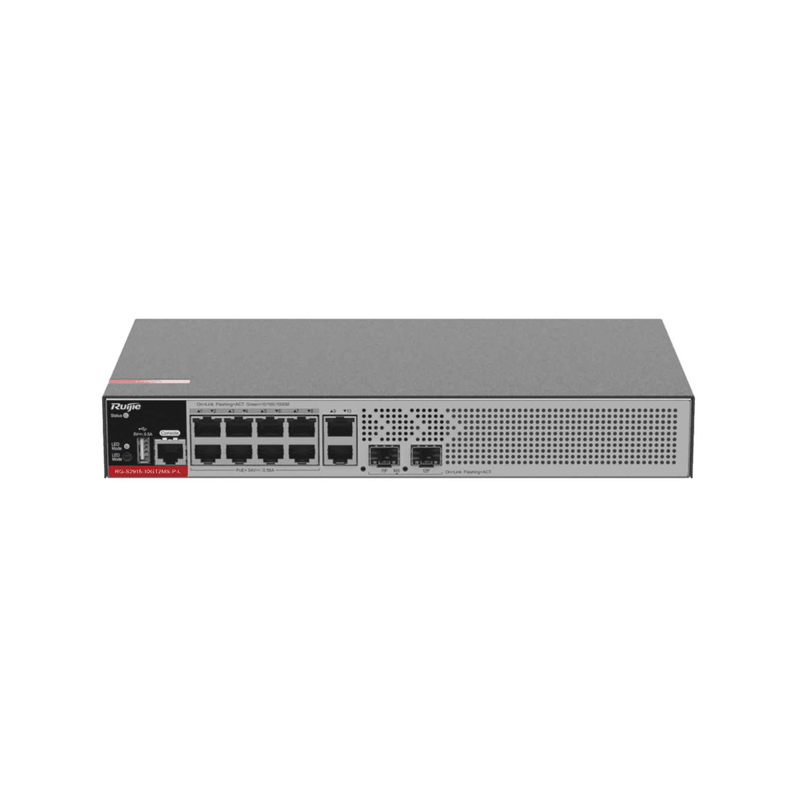 Switch PoE+ Empresarial 125 Watts, Administrable L2+, 8 Puertos PoE Gigabit , 2 Puertos Uplink Gigabit y 2 Puertos Uplink SFP 2.5G RG-S2915-10GT2MS-P-L - RUIJIE