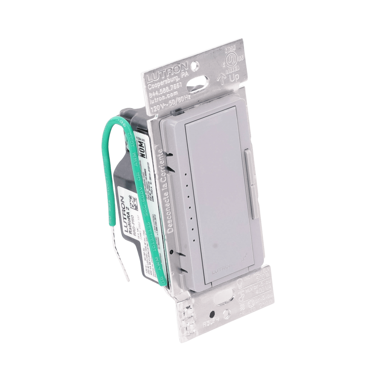 Atenuador Dimmer PRO para linea RadioRa2, RadioRa3 y RA2 Select, el cable neutro es opcional 250W LED / CFL Girs RRDPROGR - LUTRON ELECTRONICS
