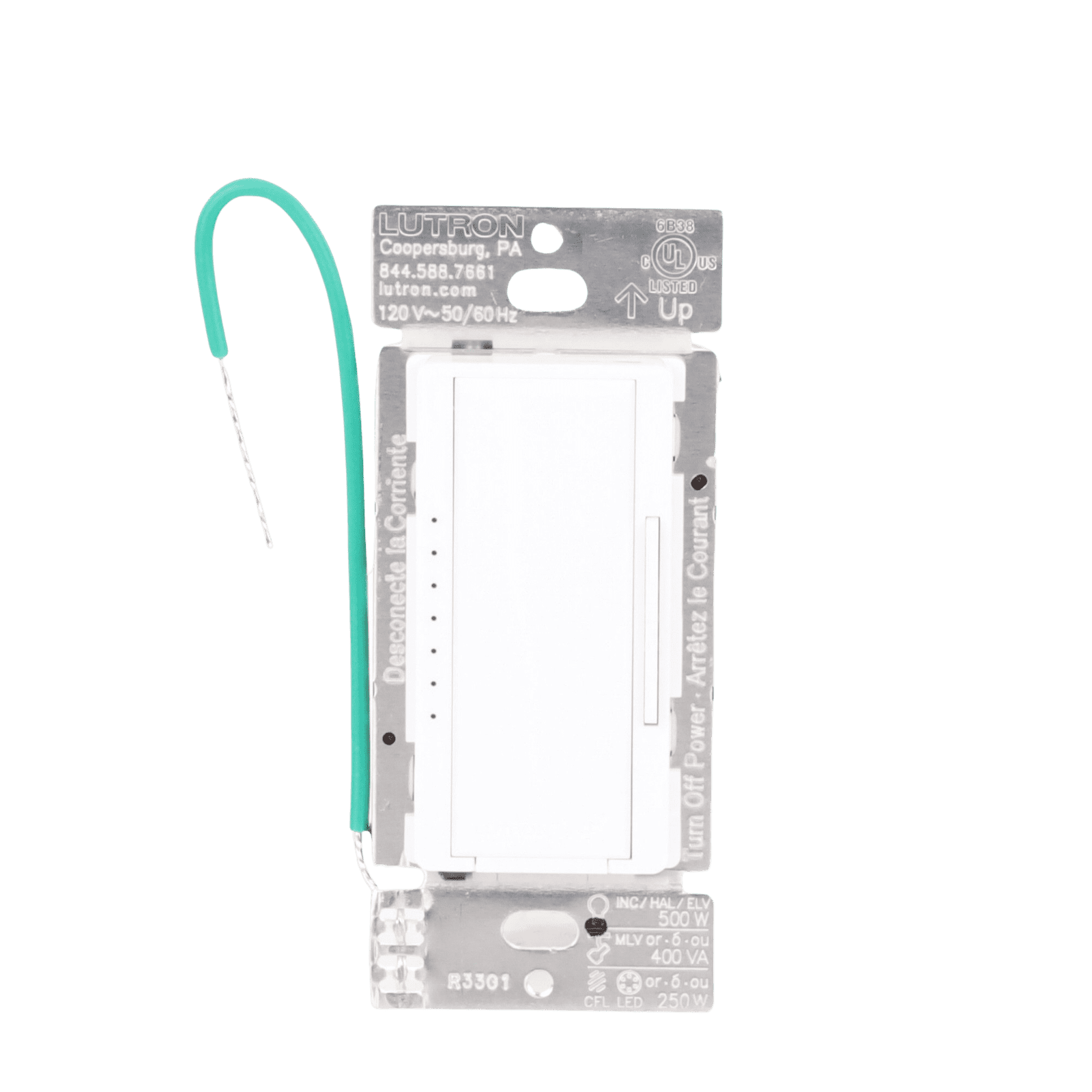 (RadioRA2) Atenuador Dimmer PRO para linea RadioRa2, RadioRa3 y RA2 Select, el cable neutro es opcional 250W LED / CFL RRDPROWH - LUTRON ELECTRONICS