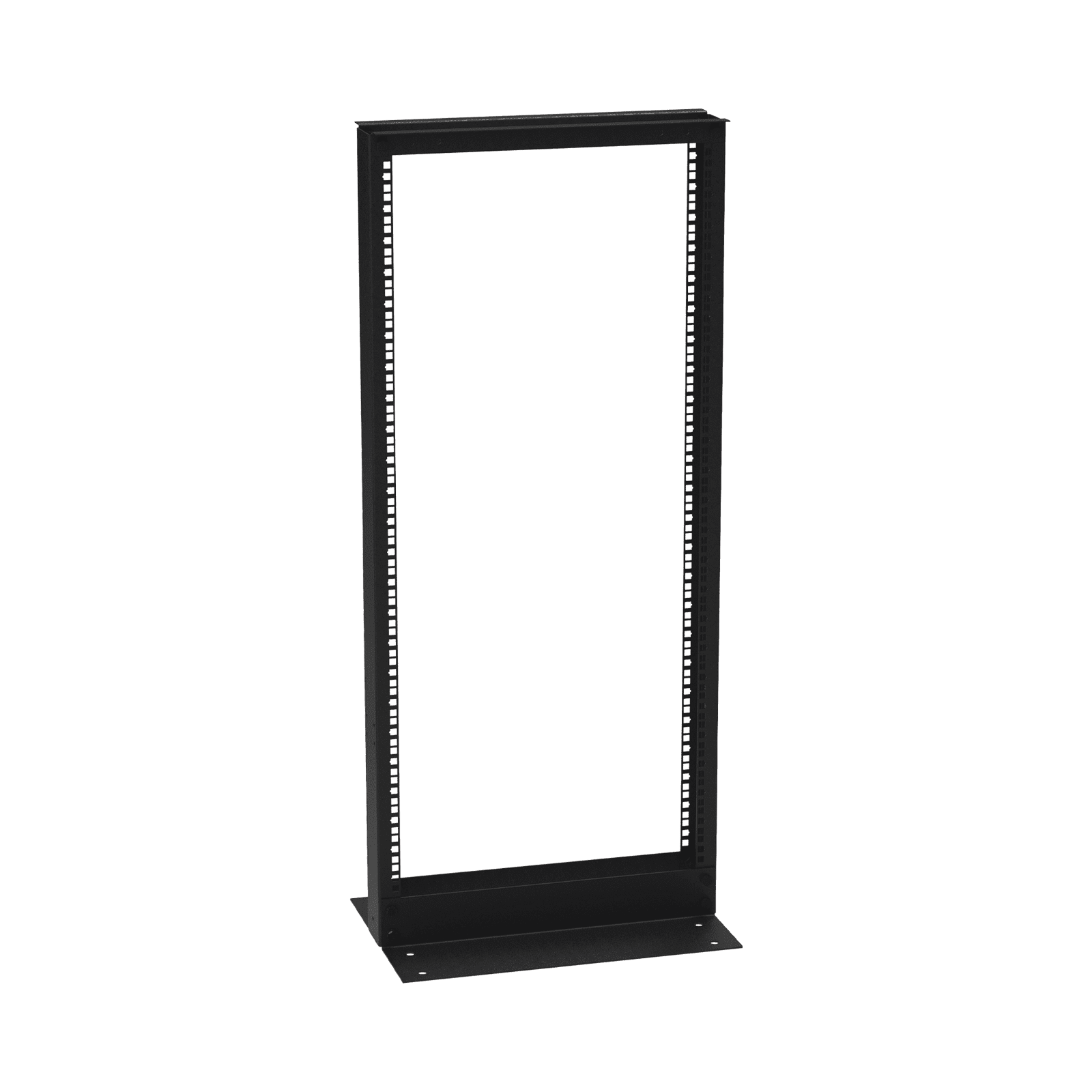 Rack de 2 Postes (Doble Perforación), Estándar 19″, 24 Unidades, Fabricado en Acero, Base “L” para Anclar a Piso. EI-RL-5524-DR - LINKEDPRO BY EPCOM