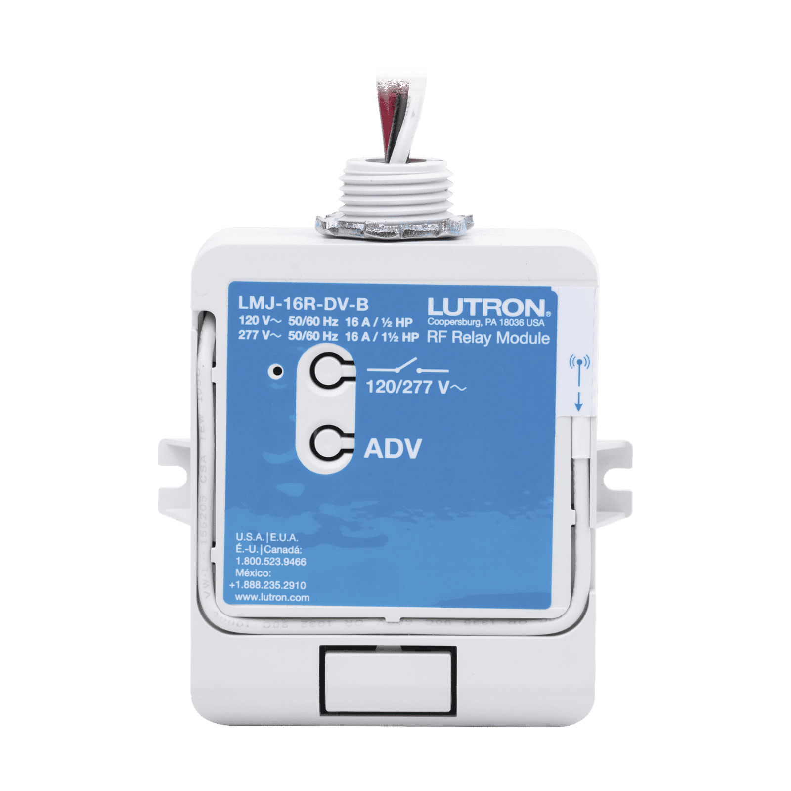 (RadioRA2) Relay control de iluminación, carga 16A, 120/277V, compatible con RadioRA2, RA2Select y RR3. LMJ16RDVB - LUTRON ELECTRONICS