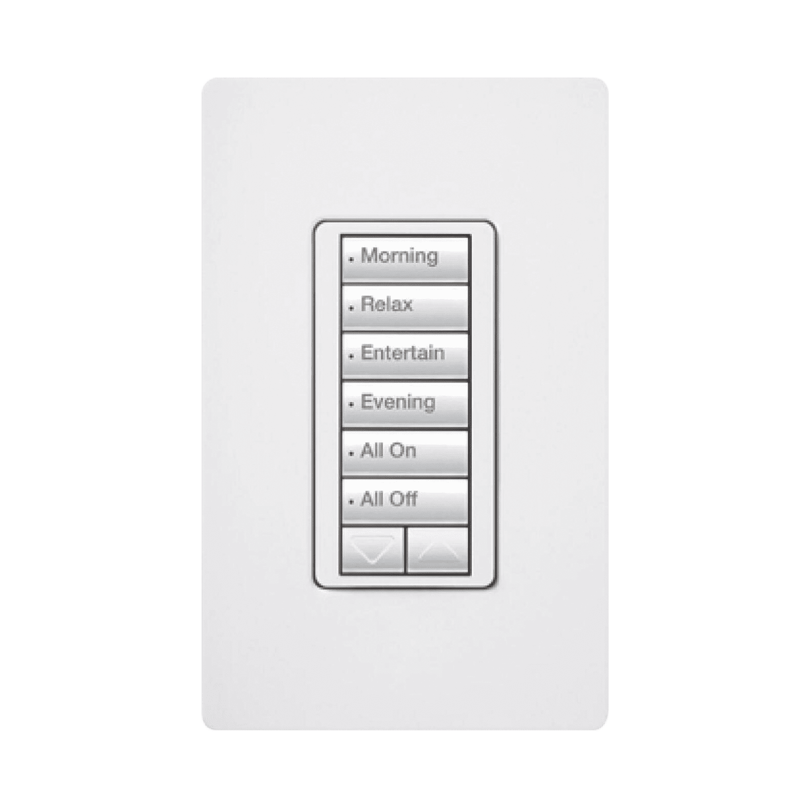 (RadioRA2) Teclado Seetouch Hibrido 6 botones, 2 botones subir/bajar, programe escenas diferentes en cada botón,puede instalarse en un interruptor de luz. RRDHN6BRLWH - LUTRON ELECTRONICS