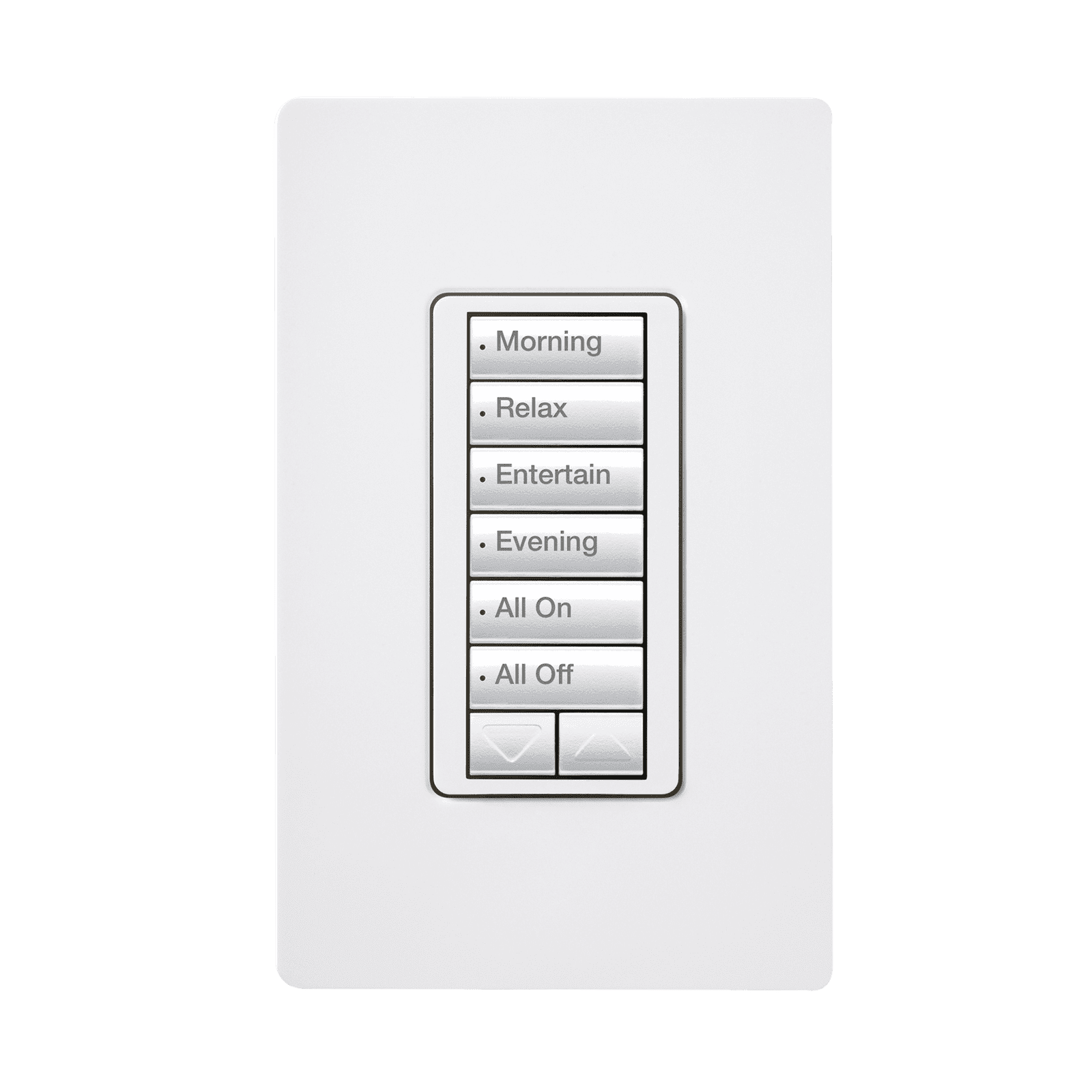 (RadioRA2) Teclado seetouch 6 botones, 2 botones subir/bajar, programe escenas diferentes en cada botón. RRDW6BRLWH - LUTRON ELECTRONICS