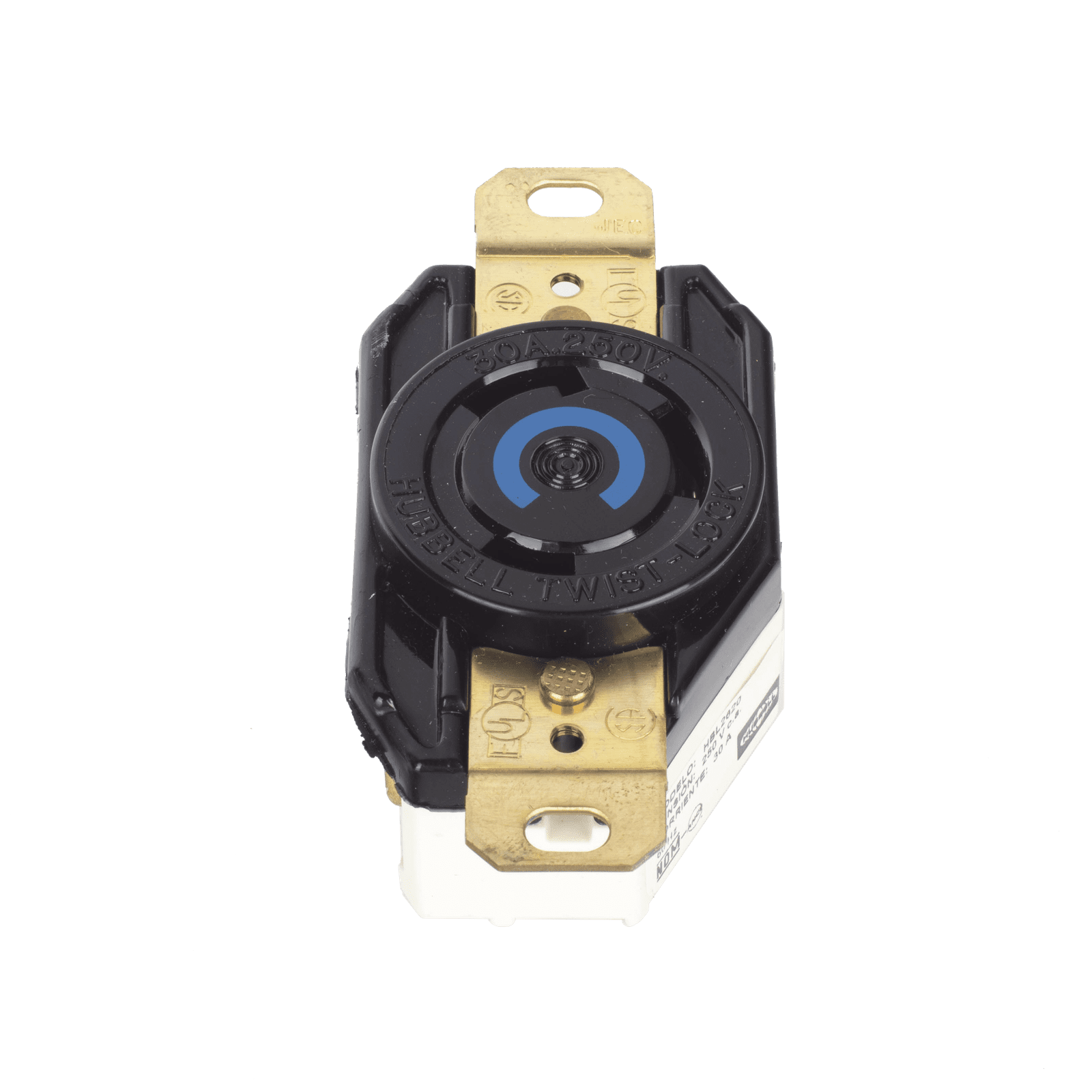 Receptáculo de Media Vuelta Industrial 30 A 250 V CA 2 Polos 3 Hilos (Nema L6-30R) Color Negro. HUB-HBL-2620 - HUBBELL