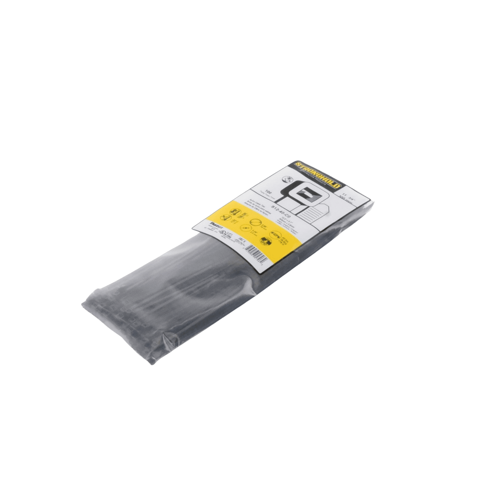 Cincho de Nylon 6.6 StrongHold™, 300mm largo x 3.6mm ancho, Color Negro, Exterior Resistente a Rayos UV, Paquete de 100pz S12-40-C0 - PANDUIT