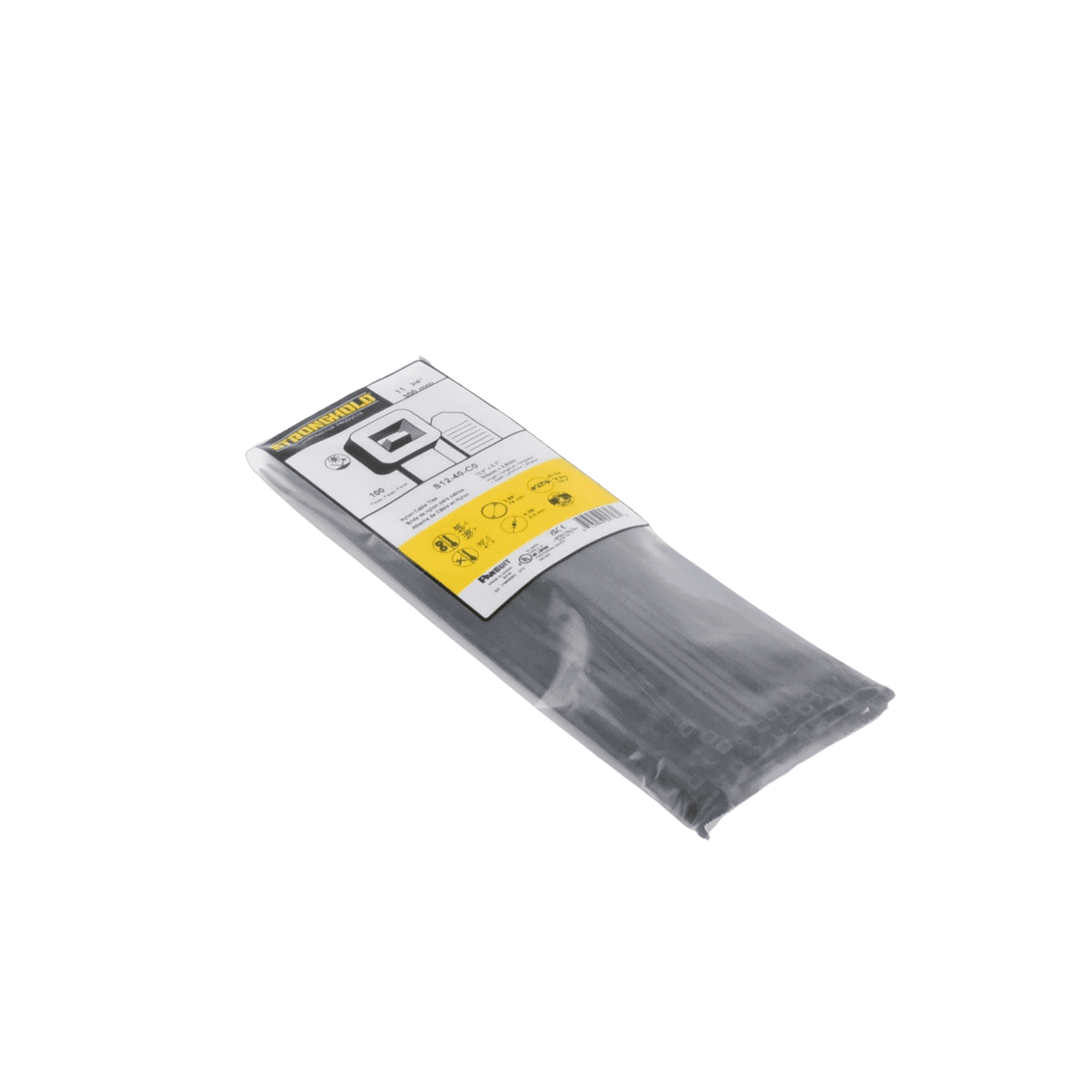Cincho de Nylon 6.6 StrongHold™, 300mm largo x 3.6mm ancho, Color Negro, Exterior Resistente a Rayos UV, Paquete de 100pz S12-40-C0 - PANDUIT