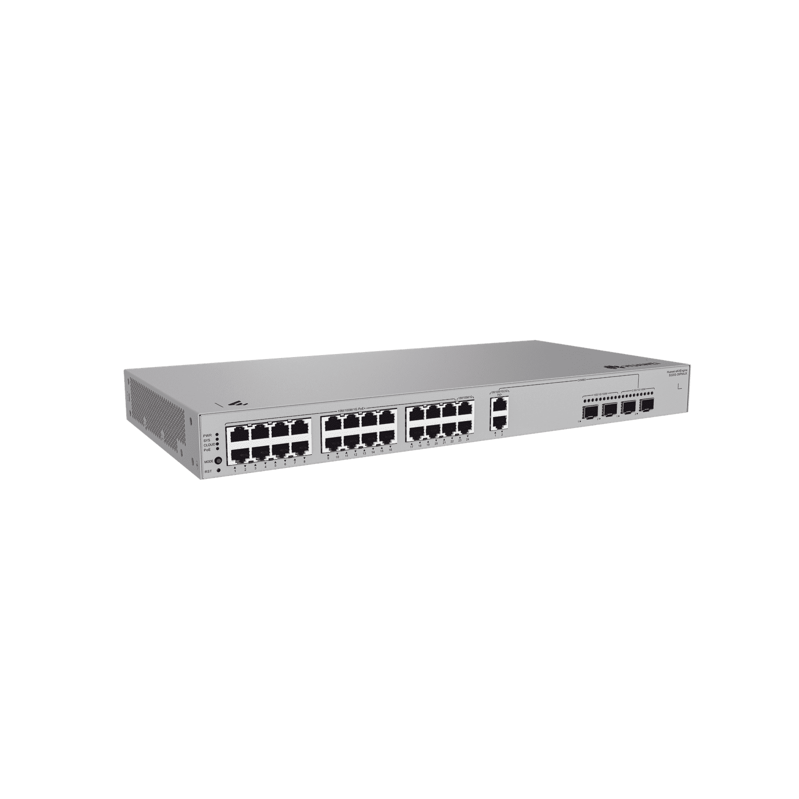 Switch de Acceso Gigabit Administrable PoE Capa 2 / 24 puertos 10/100/1000 Mbps (22*PoE) / 2 Puertos 100/1000/2.5Gbps (PoE) combo 2 Puertos 2.5GE SFP / 2 Puertos 10GE SFP+ Uplink / ERPS / PoE Perpetuo / 400 W / Administración Nube Gratis S220S-26PN4JX - HUAWEI