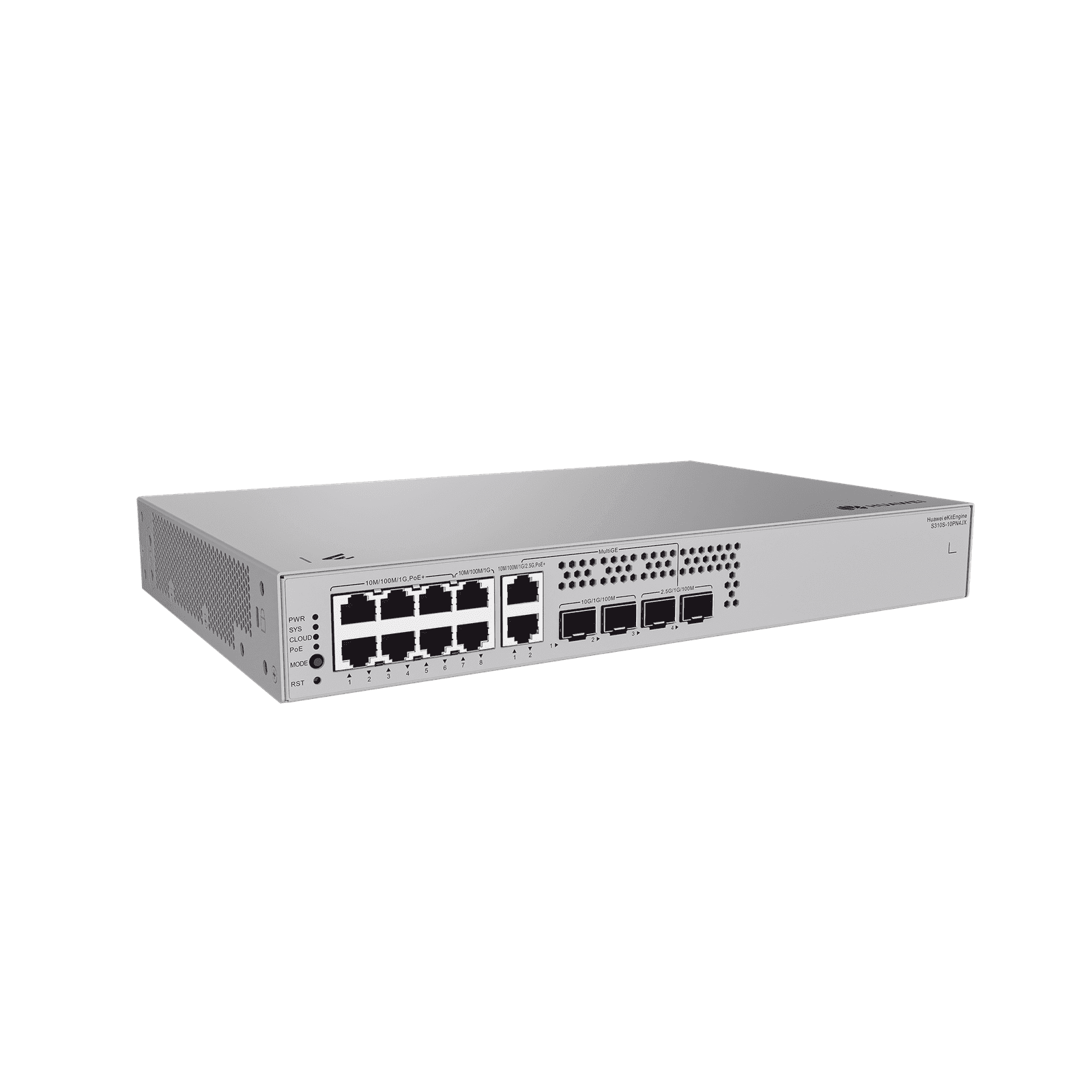 Switch Gigabit Administrable PoE Capa 3 / 8 Puertos 10/100/1000 Mbps (6*PoE) / 2 puertos 2.5GE combo 2 Puertos SFP 2.5GE /2 Puertos SFP+ 10GE / 128W / PoE Perpetuo / iStack / Administración Nube Gratis S310S-10PN4JX - HUAWEI