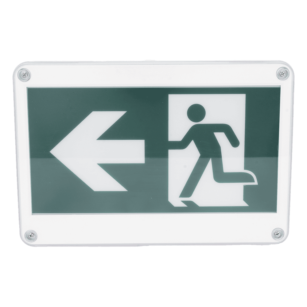 Letrero EXTERIOR de Sealizacin salida “Hombre Corriendo”/ Alto brillo / Uso en pared, lateral o techo / Batera de Respaldo Incluida con hasta 120 minutos de duracin SF-WSC