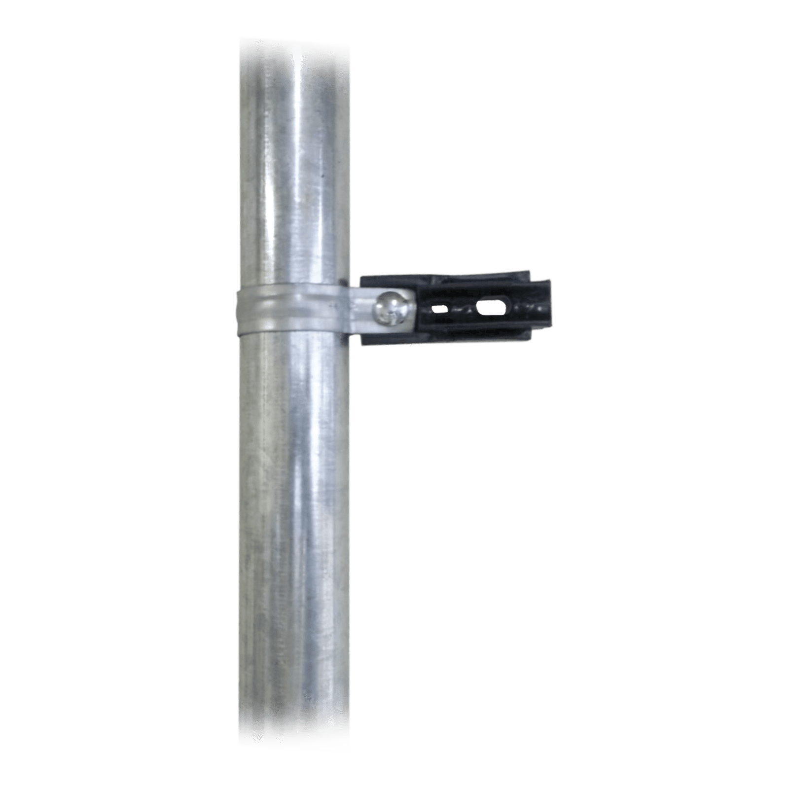Aislador de paso o esquina con abrazadera incluida de 33-38mm para uso en tubería de malla ciclónica. SFABRAZADERA - SFIRE