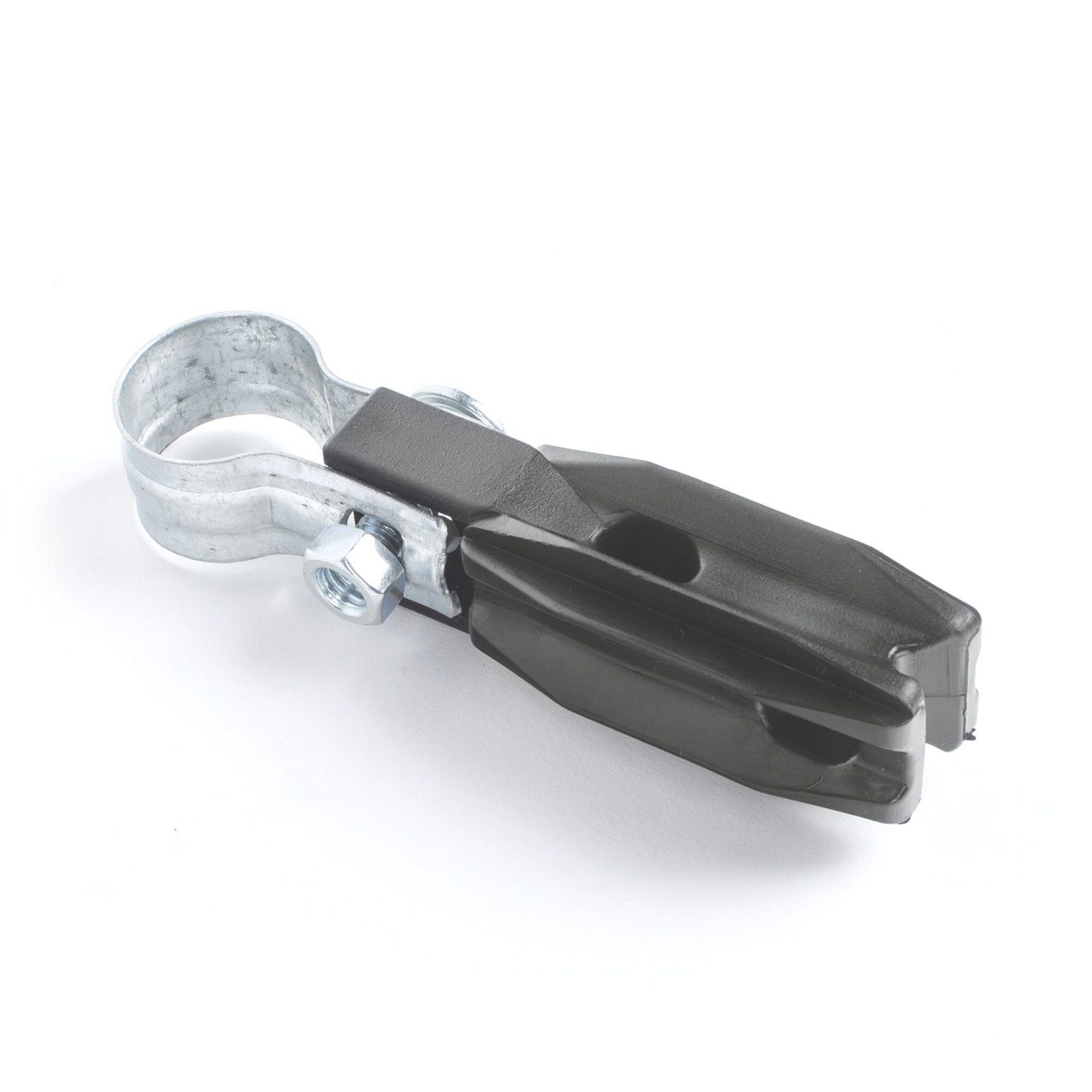 Aislador de paso o esquina con abrazadera incluida de 1 Pulgada para uso en tubería de malla ciclónica. SFABRAZADERA1P - SFIRE