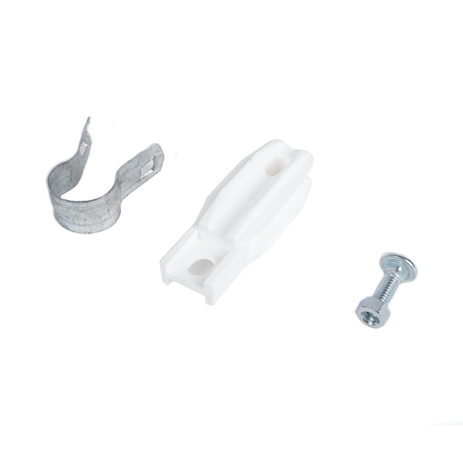 Aislador de paso o esquina de color BLANCO con abrazadera incluida de 1 Pulgada para uso en poste cerco eléctrico SFABRAZADERA1PW - SFIRE