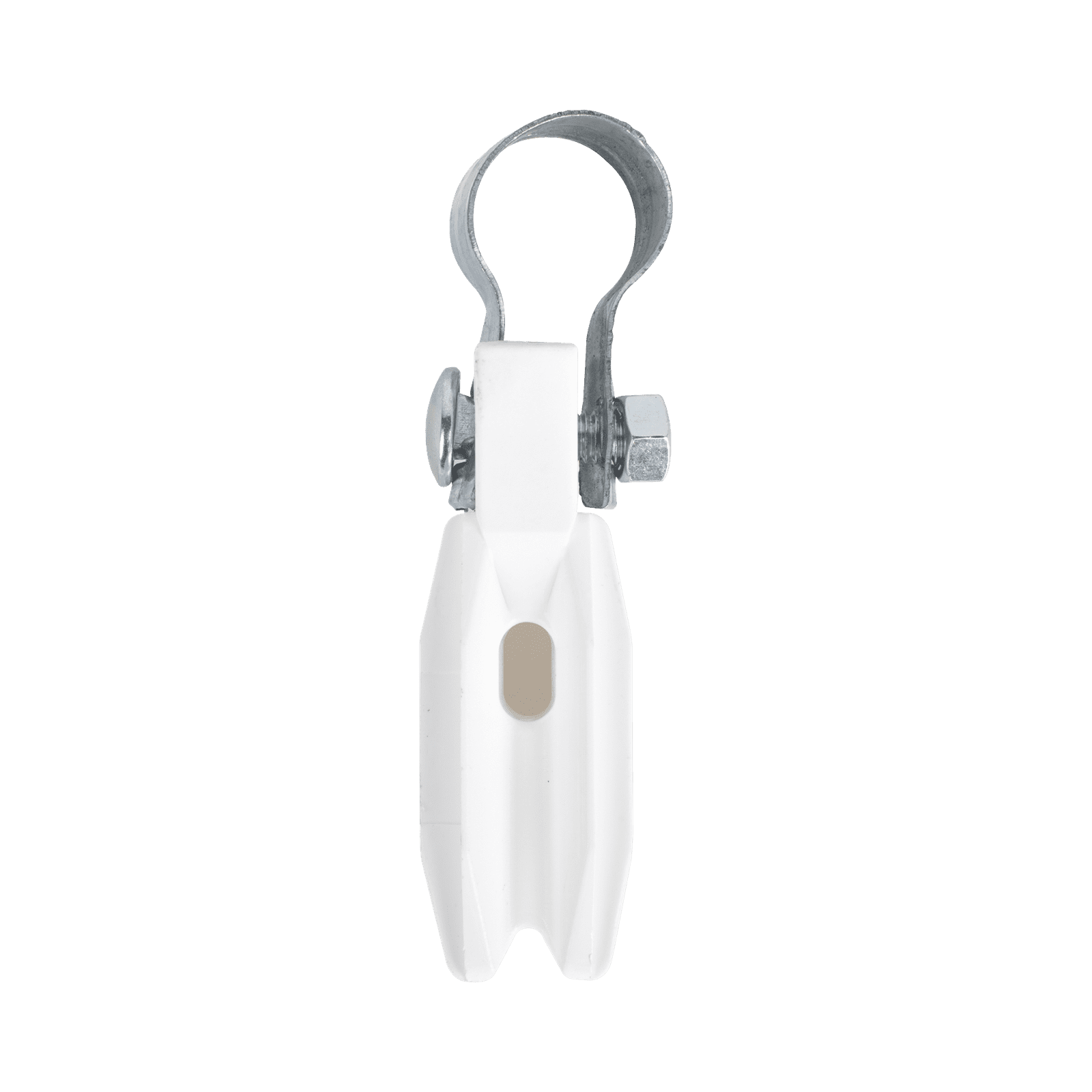 Aislador de paso o esquina de color BLANCO con abrazadera incluida de 1 Pulgada para uso en poste cerco eléctrico SFABRAZADERA1PW - SFIRE