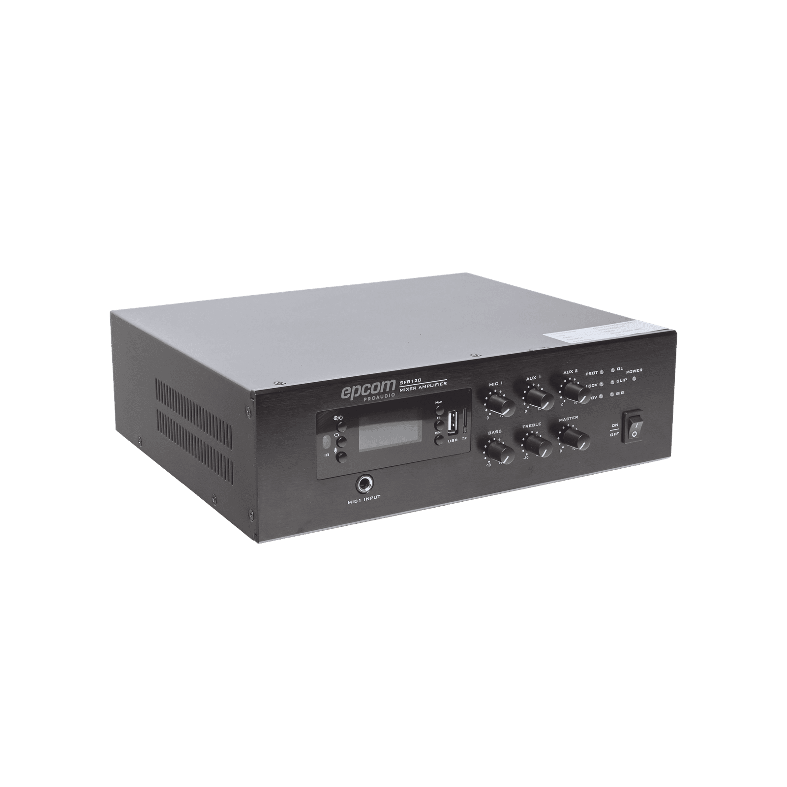 Mini Amplificador de Audio Mezclador | 120W RMS | Sistema 70/100V | MP3 | Tuner | Bluetooth | Musica ambiental y Voceo SF-B120 - EPCOM PROAUDIO