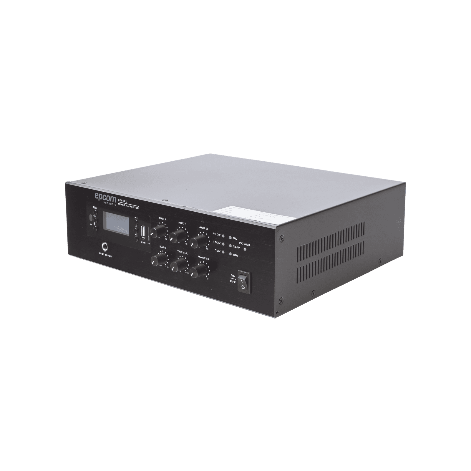 Mini Amplificador de Audio Mezclador | 120W RMS | Sistema 70/100V | MP3 | Tuner | Bluetooth | Musica ambiental y Voceo SF-B120 - EPCOM PROAUDIO