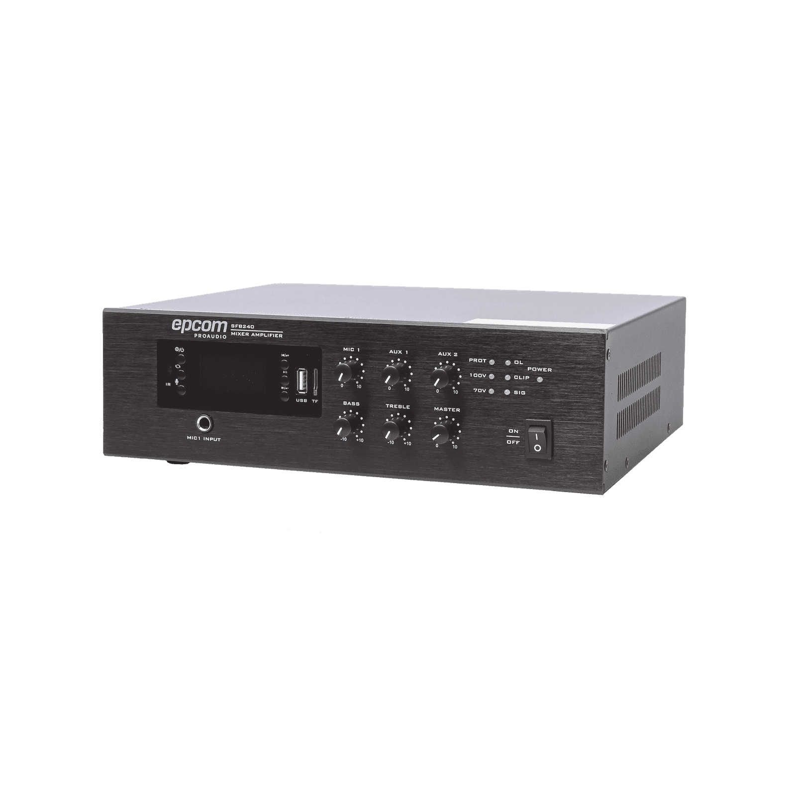 Mini Amplificador de Audio Mezclador | 240W RMS | Sistema 70/100V | MP3 | Tuner | Bluetooth | Musica ambiental y Voceo SF-B240 - EPCOM PROAUDIO