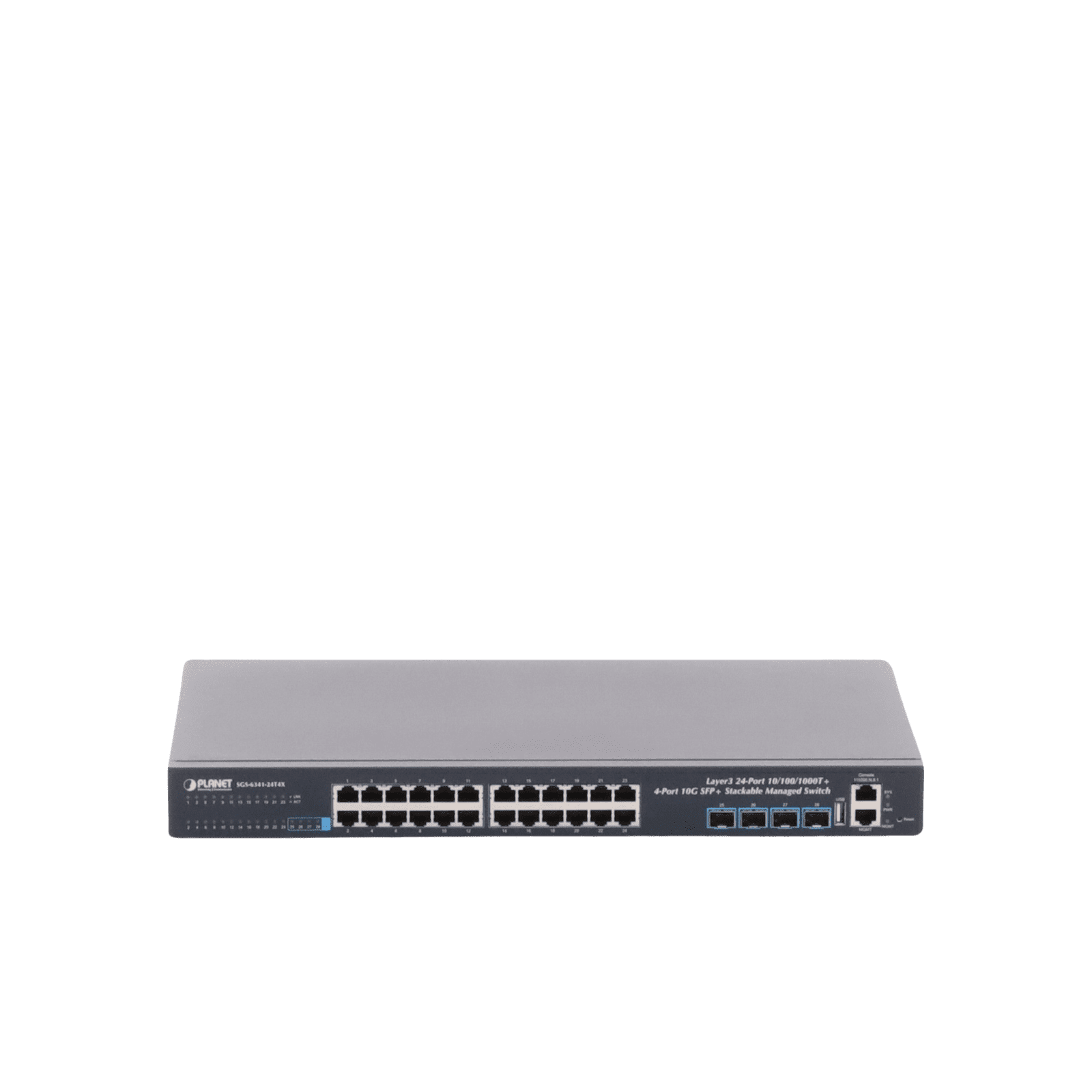 Switch Administrable Capa 3, 24-Puertos 10/100/1000T + 4-Puertos 10G SFP+, Apilable SGS-6341-24T4X 88737 - PLANET