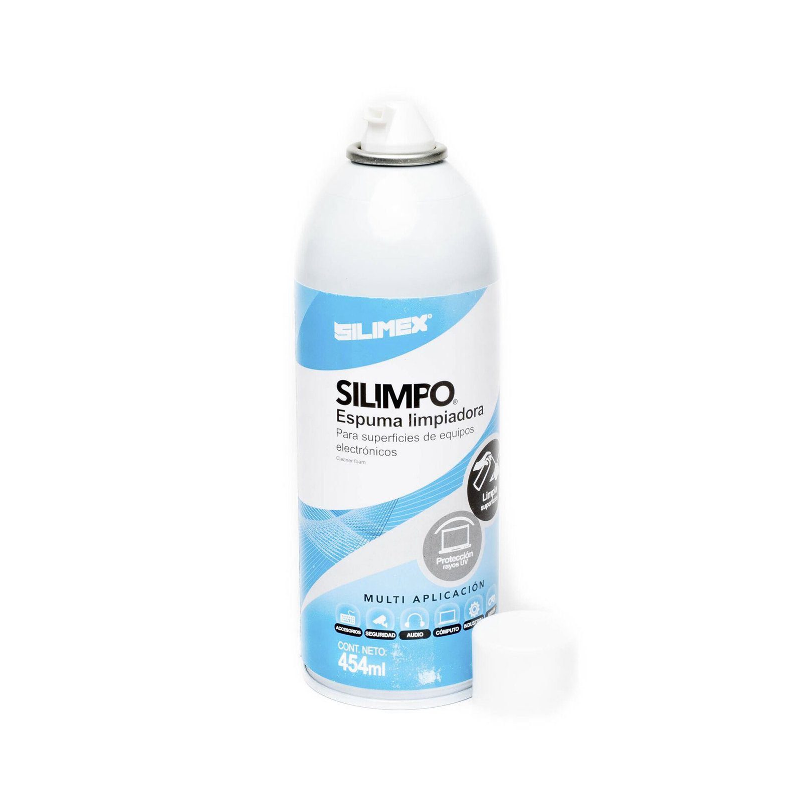 Espuma limpiadora para todo tipo de superficies plásticas y metálicas de sistemas de vídeo, audio, telefonía y equipo de computo, contiene protectores de rayos UV, 454 ml SILIMPO - SILIMEX