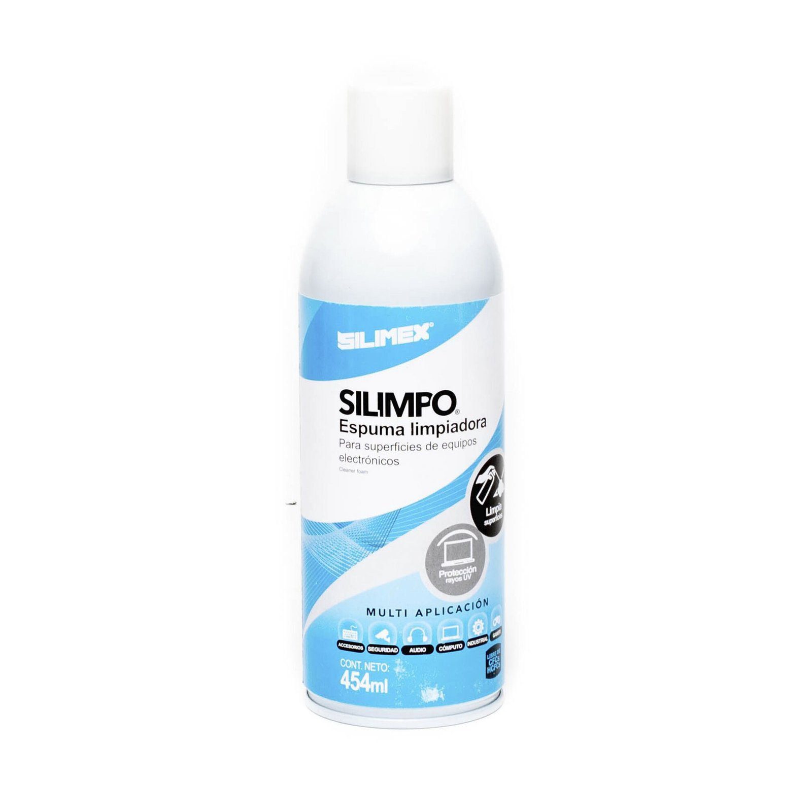 Espuma limpiadora para todo tipo de superficies plásticas y metálicas de sistemas de vídeo, audio, telefonía y equipo de computo, contiene protectores de rayos UV, 454 ml SILIMPO - SILIMEX