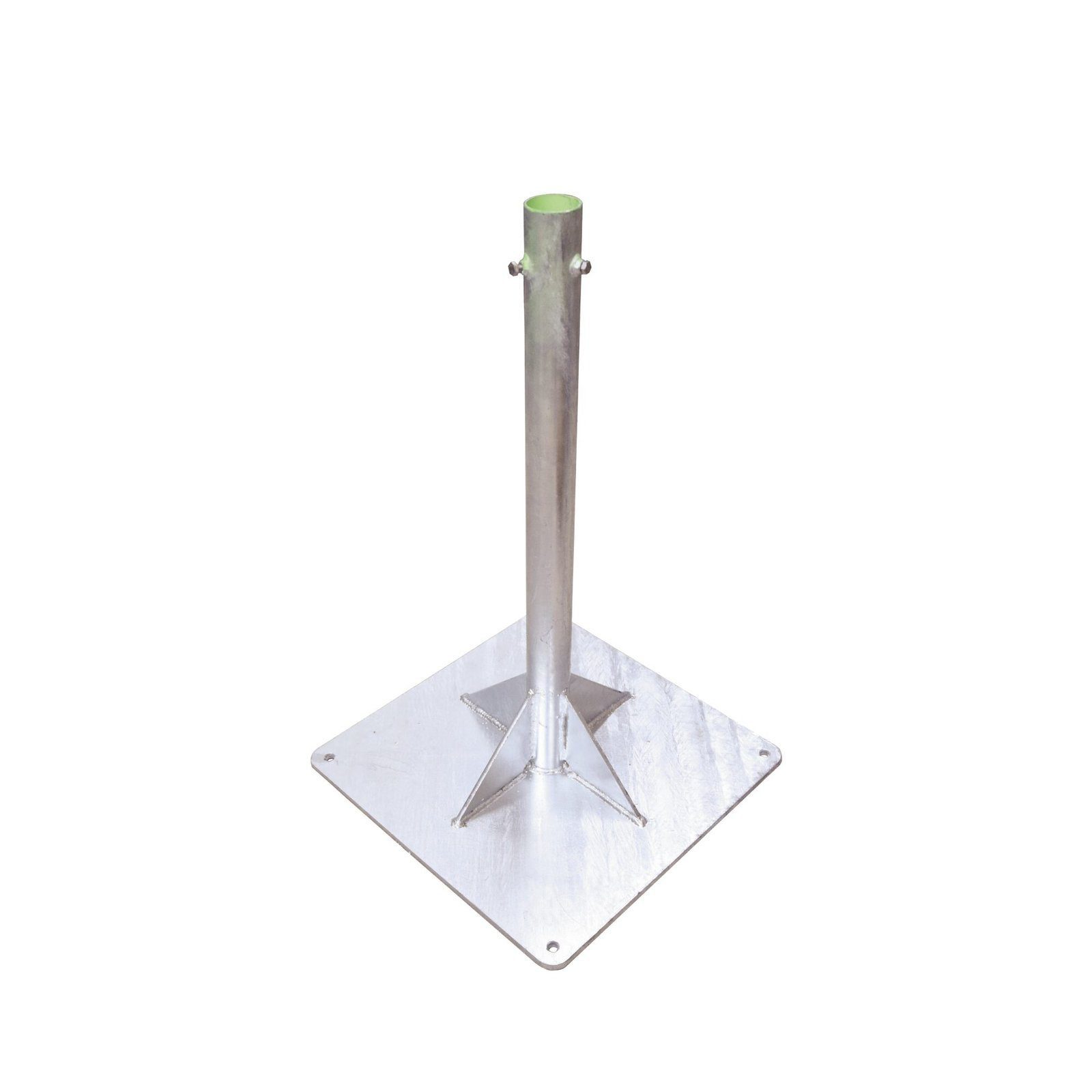 Base para Mástil Hasta 2″ con Opresores, Base de 50 x 50 cm y Tubo de 80 cm Ced. 30. Galv. Inmersión. SLM-BA-6G - SYSCOM TOWERS