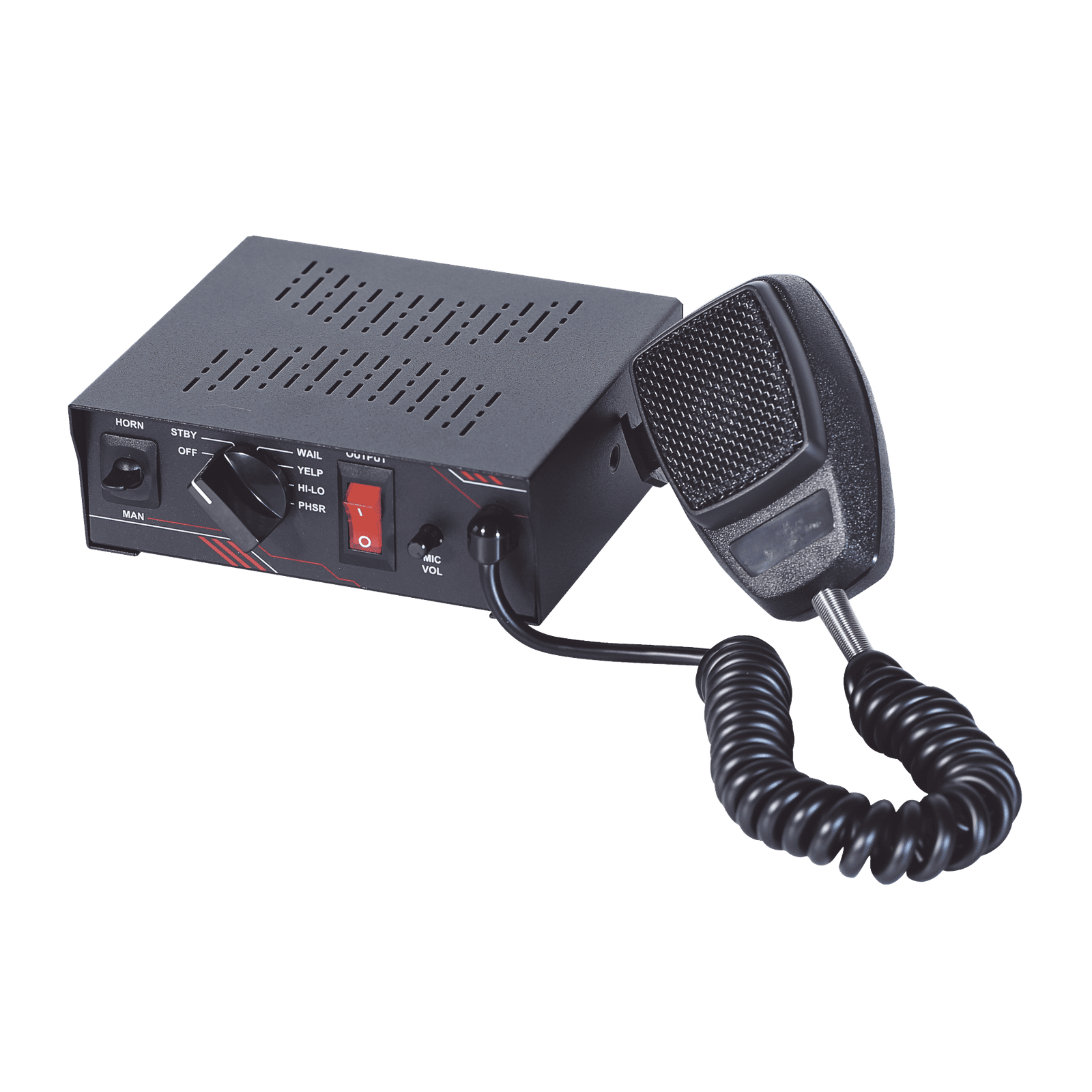 Sirena Vehicular de 100W de Potencia, Con Switch Giratorio de 6 posiciones y Micrófono Integrado de Uso Rudo SP101 - SIGNALPRO