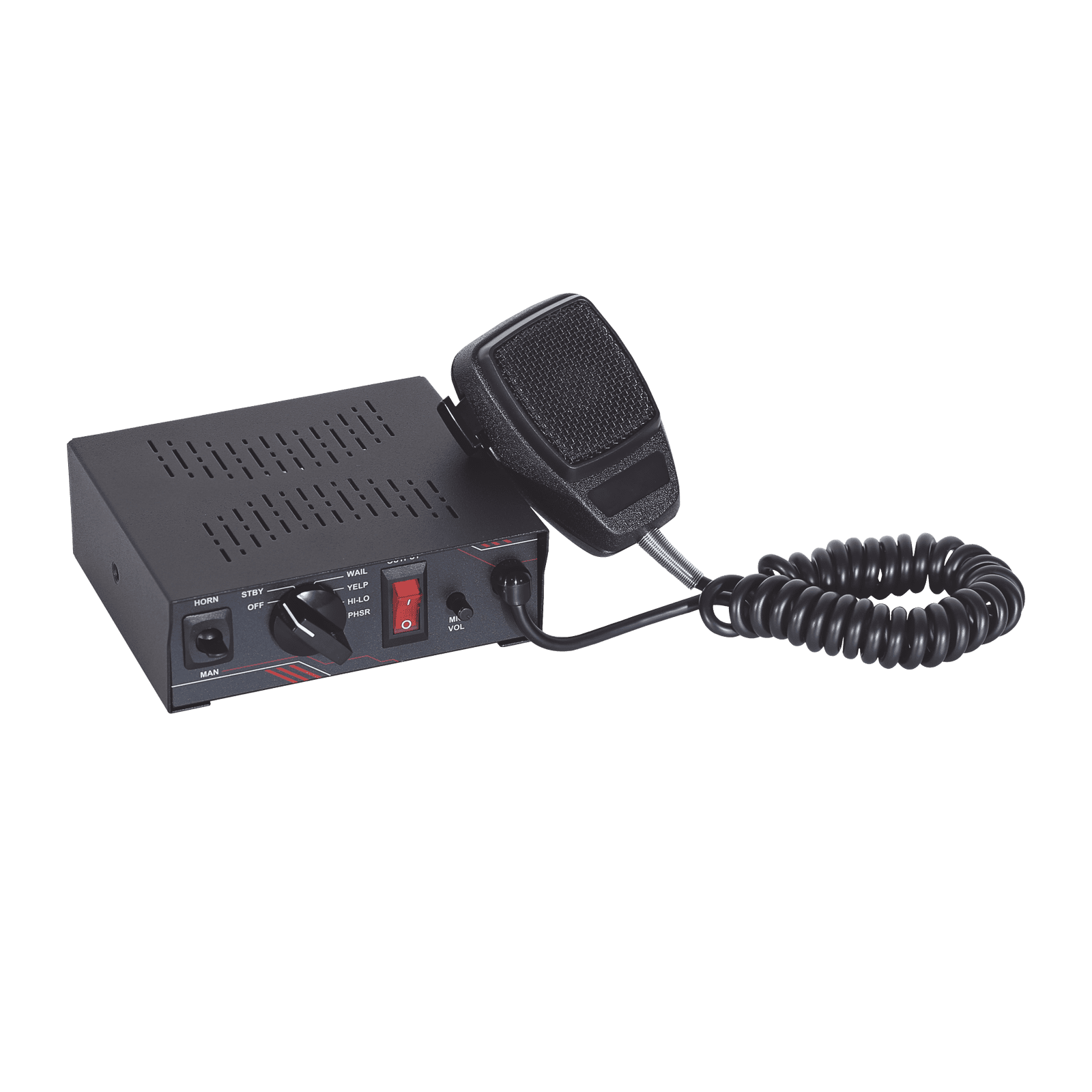 Sirena Vehicular de 100W de Potencia, Con Switch Giratorio de 6 posiciones y Micrófono Integrado de Uso Rudo SP101 - SIGNALPRO