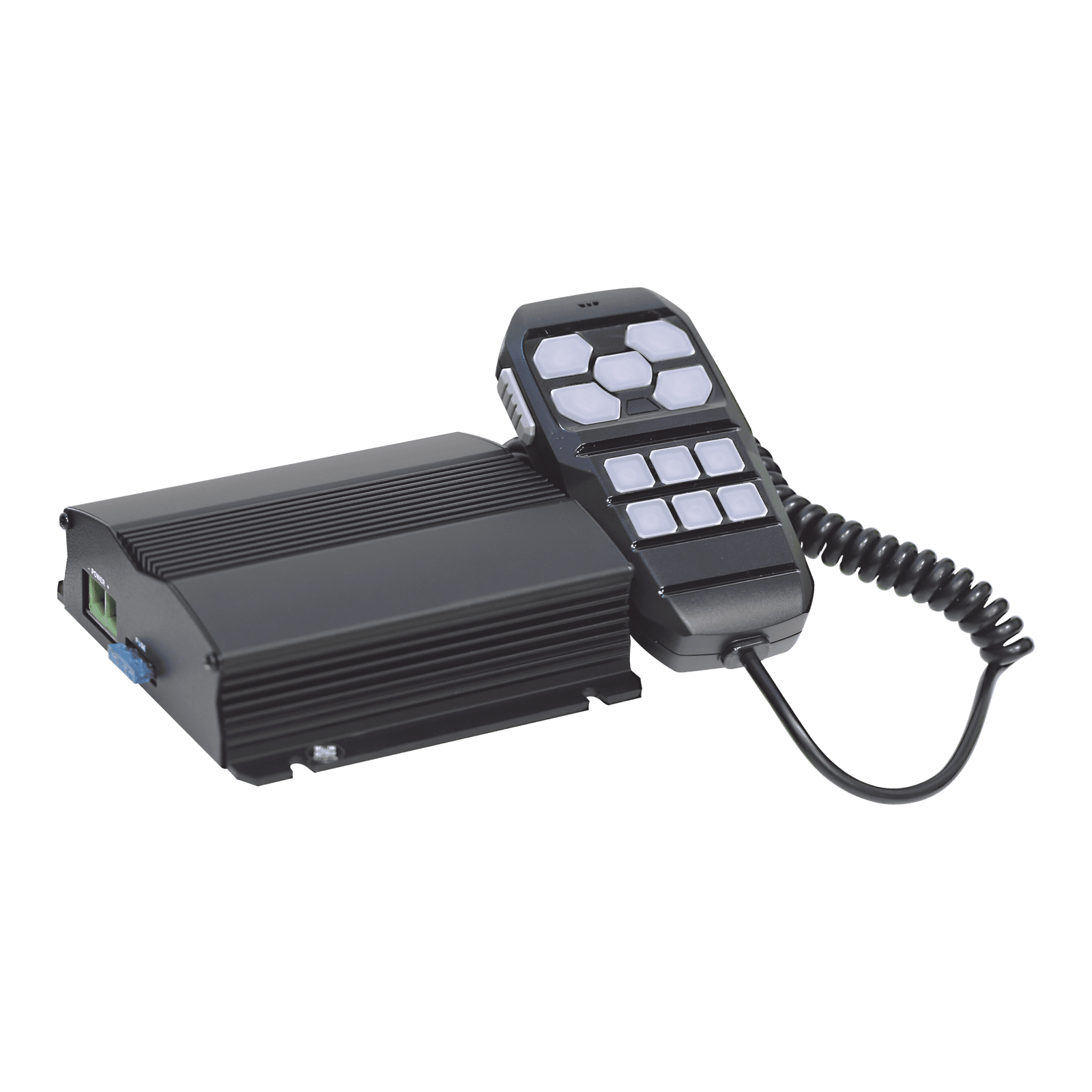 Sirena Vehicular de 100W de Potencia, Con Controlador Unimando Para Control de Tonos, 4 Salidas Auxiliares y Microfono SP104 - SIGNALPRO