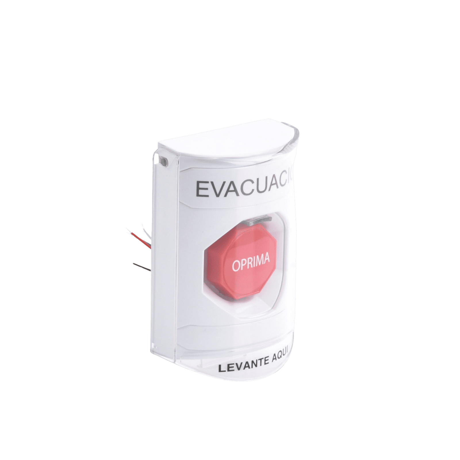 Botón de Evacuación, Texto en Español, Tapa Protectora de Policarbonato Súper Resistente, Restablecimiento con Llave SS2322EV-ES - STI