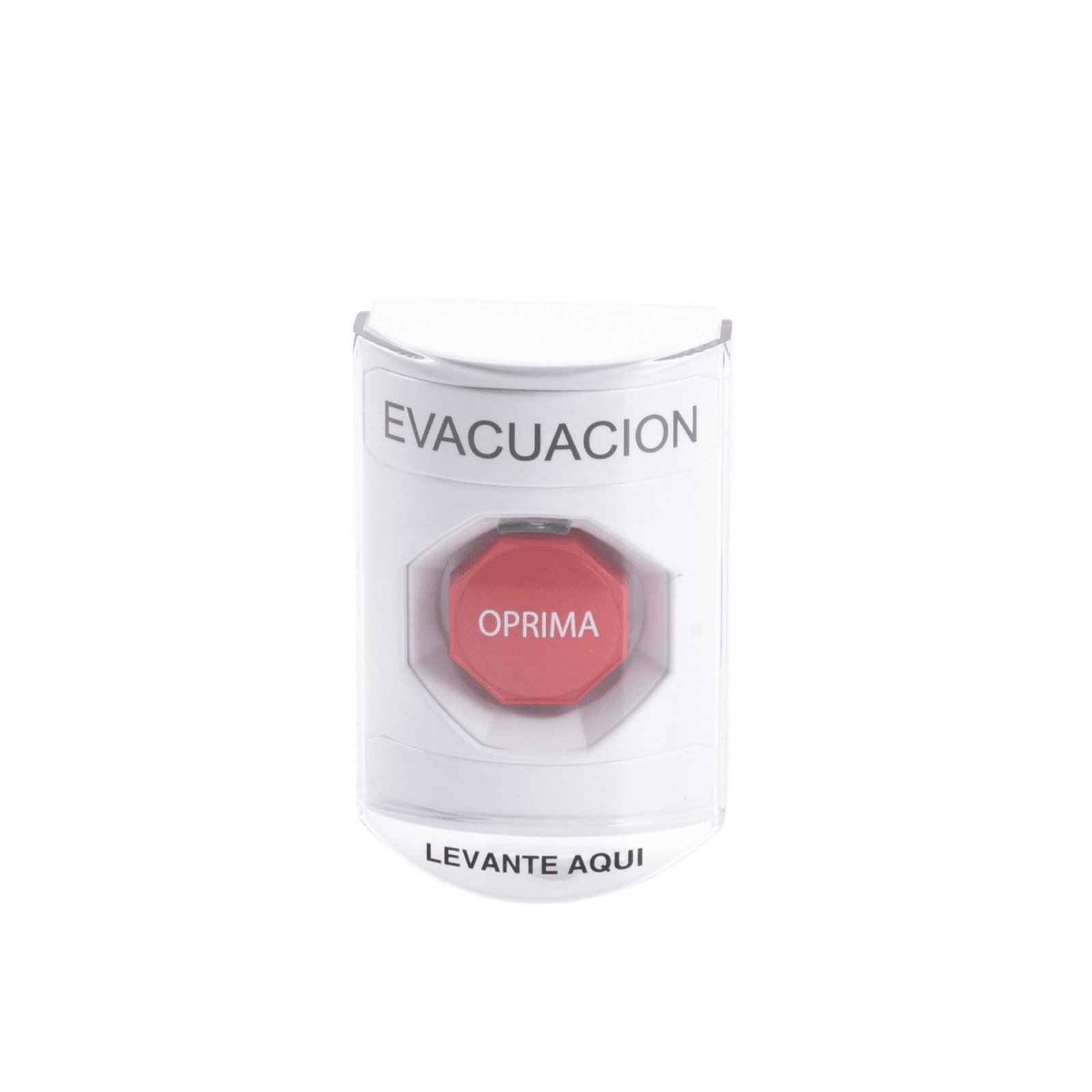 Botón de Evacuación, Texto en Español, Tapa Protectora de Policarbonato Súper Resistente, Restablecimiento con Llave SS2322EV-ES - STI