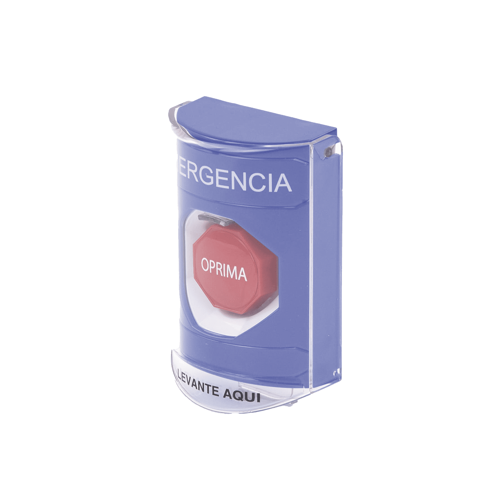 ?Botón Multipropósito, Color Azul, De Superficie, Con Tapa De Policarbonato, Con Bocina Pre Alarma, Para Interior, Llave Para Restablecer, Texto De Emergencia, Español SS24A2EM-ES - STI