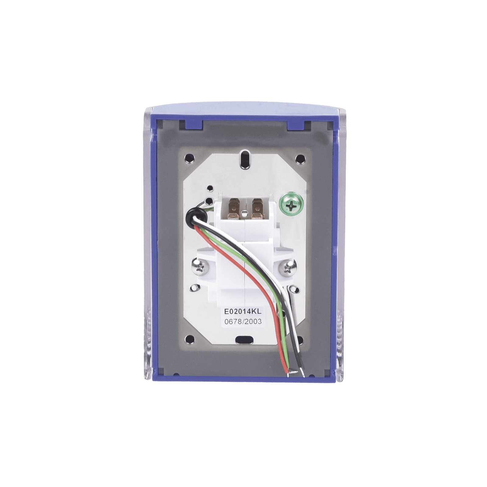 ?Botón Multipropósito, Color Azul, De Superficie, Con Tapa De Policarbonato, Con Bocina Pre Alarma, Para Interior, Llave Para Restablecer, Texto De Emergencia, Español SS24A2EM-ES - STI