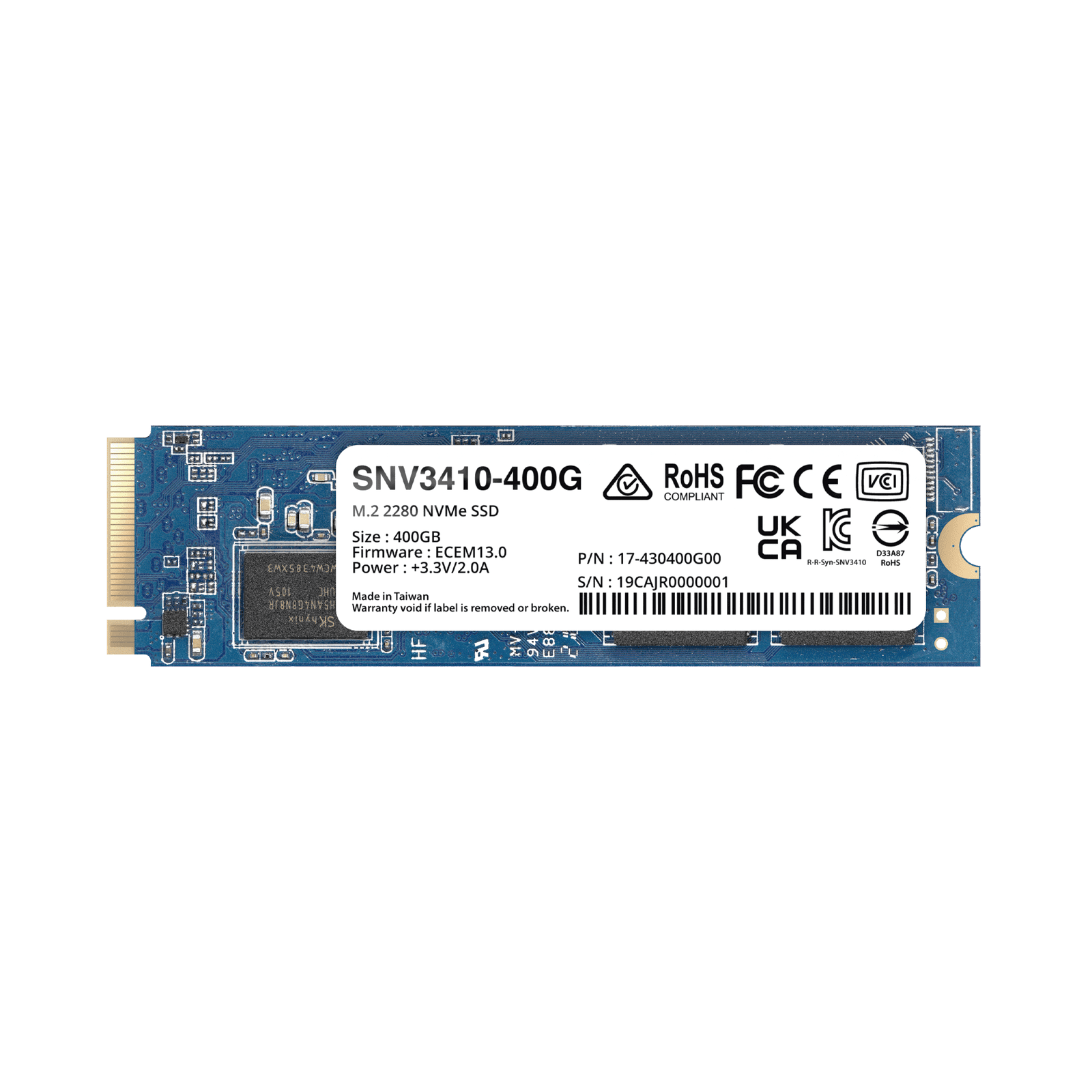 SSD 400GB NVMe M.2 2280, diseñada para Synology NAS con ranuras M.2 integradas SNV3410400G - SYNOLOGY