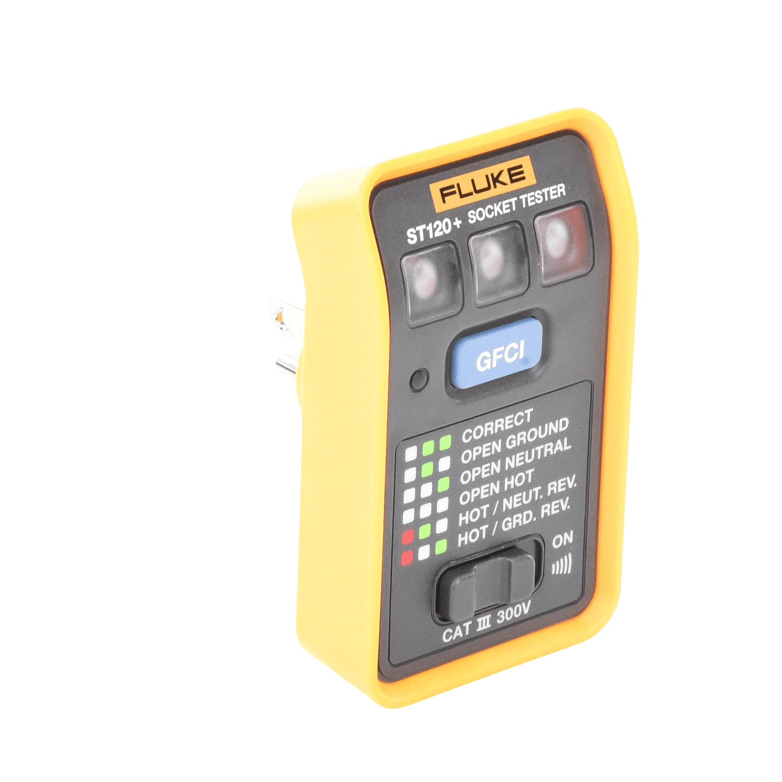 Probador de Tomacorriente Eléctrico Estándar o GFCI con Señal Acústica, Con LEDs de Alto Brillo y Gráfico Incluido Para Verificar Rápida y Fácilmente el Cableado ST120+ - FLUKE