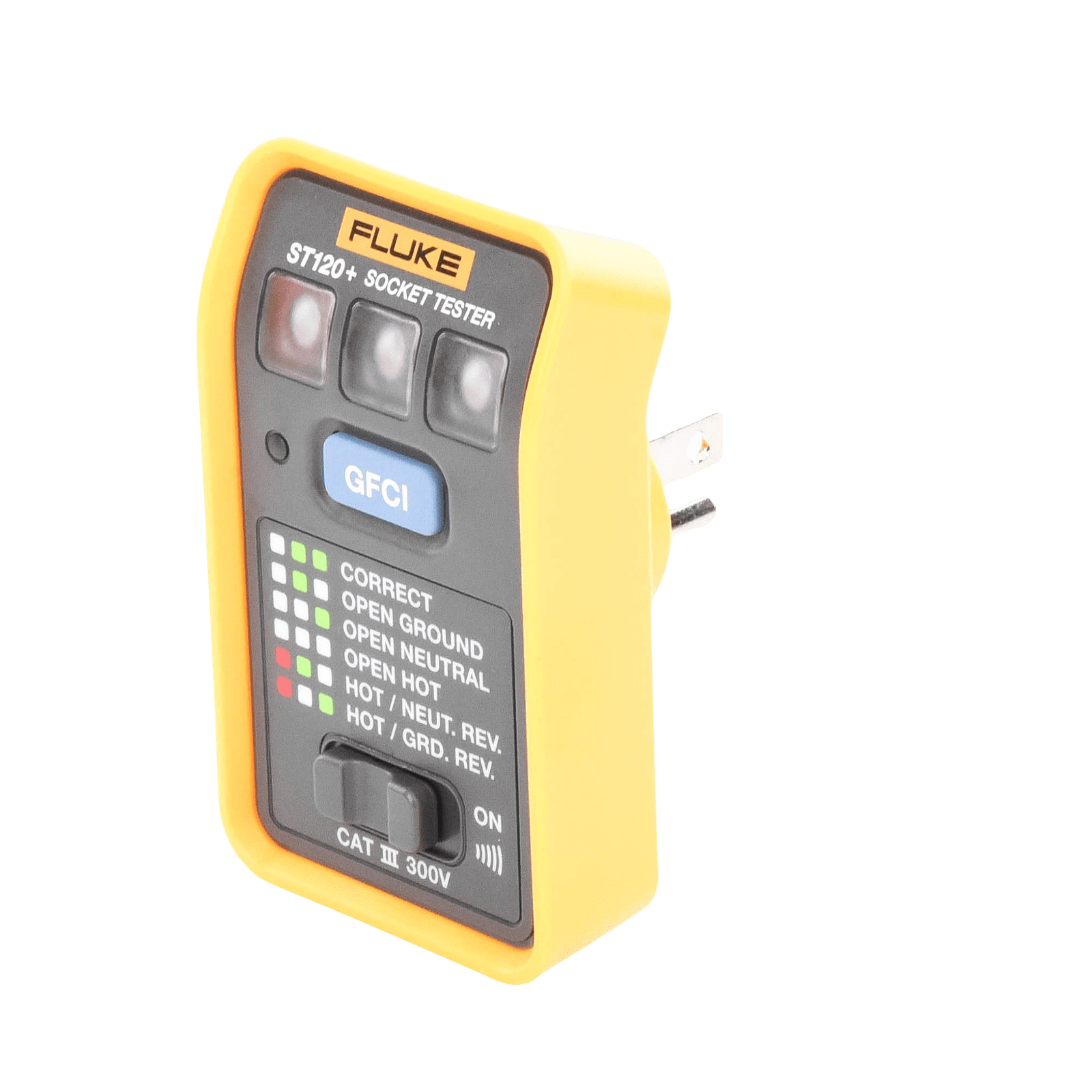 Probador de Tomacorriente Eléctrico Estándar o GFCI con Señal Acústica, Con LEDs de Alto Brillo y Gráfico Incluido Para Verificar Rápida y Fácilmente el Cableado ST120+ - FLUKE