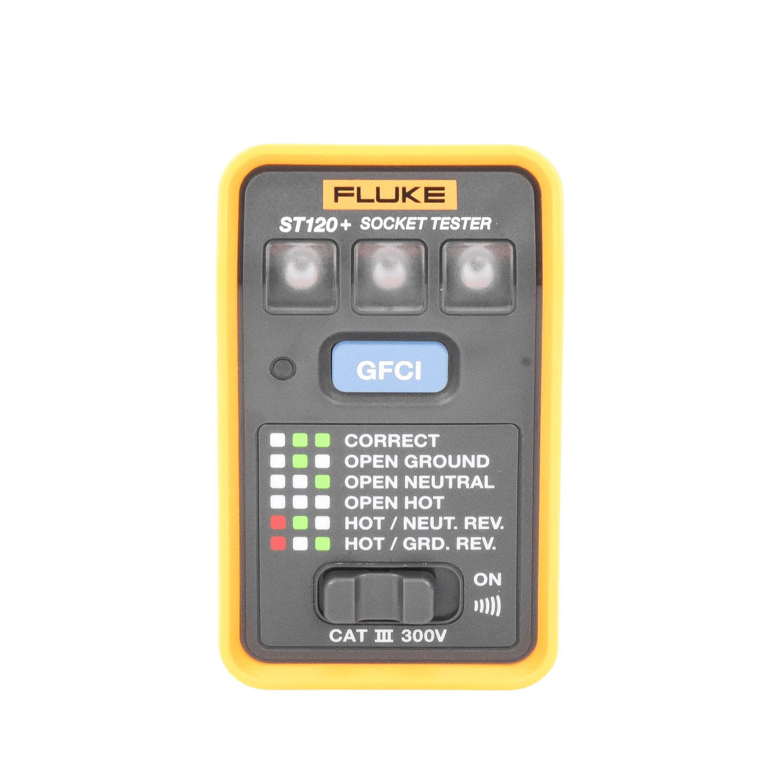 Probador de Tomacorriente Eléctrico Estándar o GFCI con Señal Acústica, Con LEDs de Alto Brillo y Gráfico Incluido Para Verificar Rápida y Fácilmente el Cableado ST120+ - FLUKE