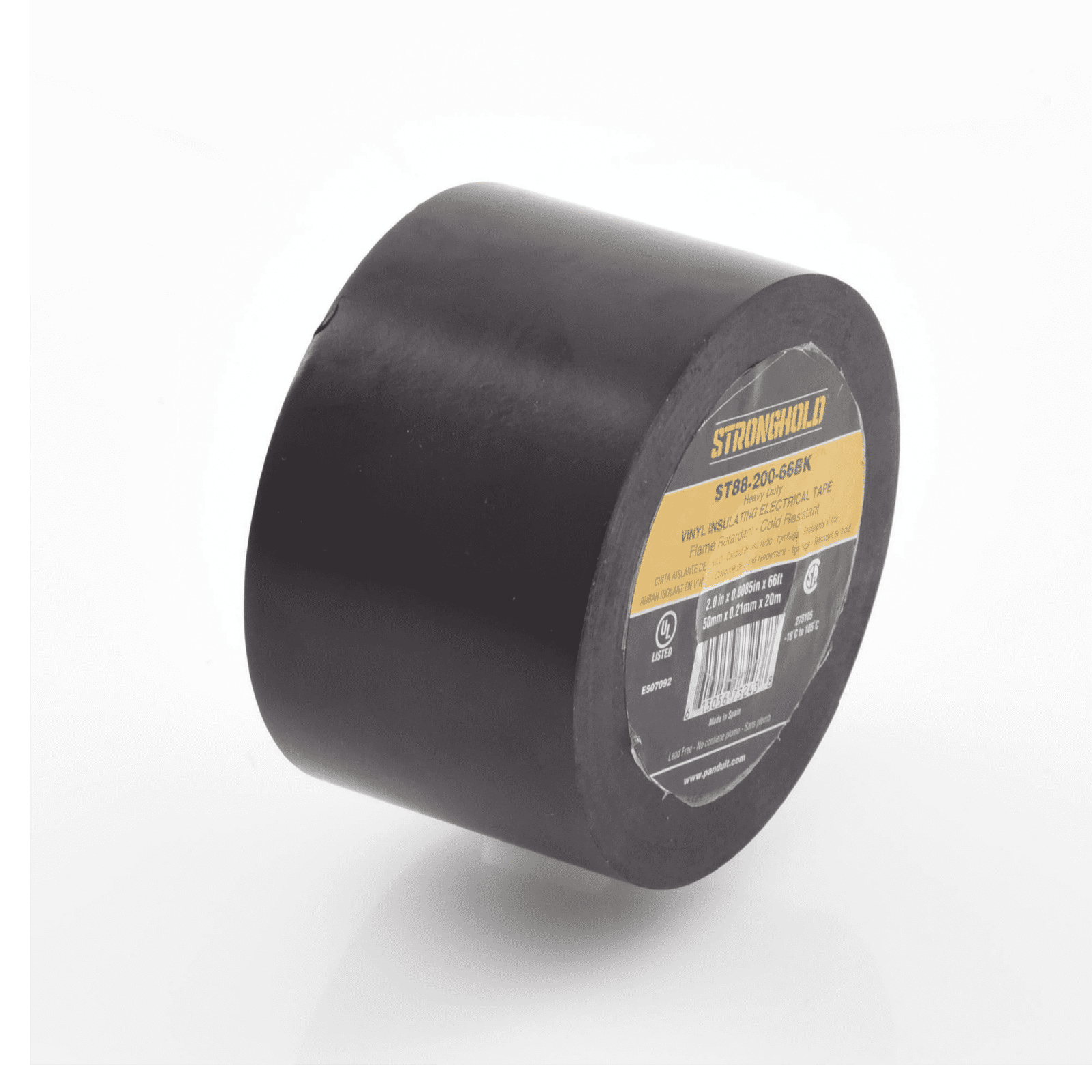 Cinta Eléctrica STRONGHOLD Para Aislar, de PVC, Trabajo Pesado Eléctrico (UV, abrasión, aceite, corrosión), Grosor 0.21 mm (8.5 mil), Ancho 50 mm, y 20 m Largo, Uso Int./Ext., Color Negro. Superior a cinta Super 33 ST88-200-66BK - PANDUIT