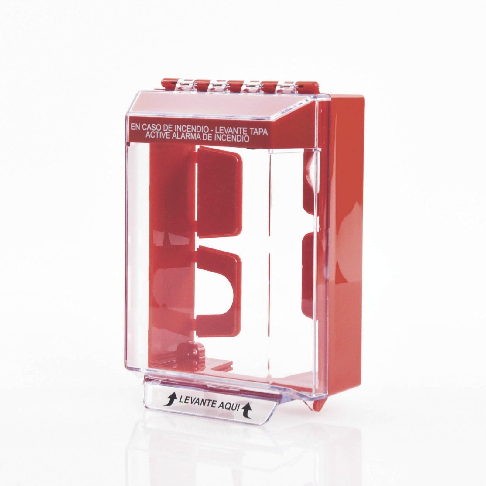 Cubierta Universal Transparente, de Bajo Perfil, con Espaciador, Texto de Incendio en Español, Notificación Audible y Visible STI-14220FR-ES - STI