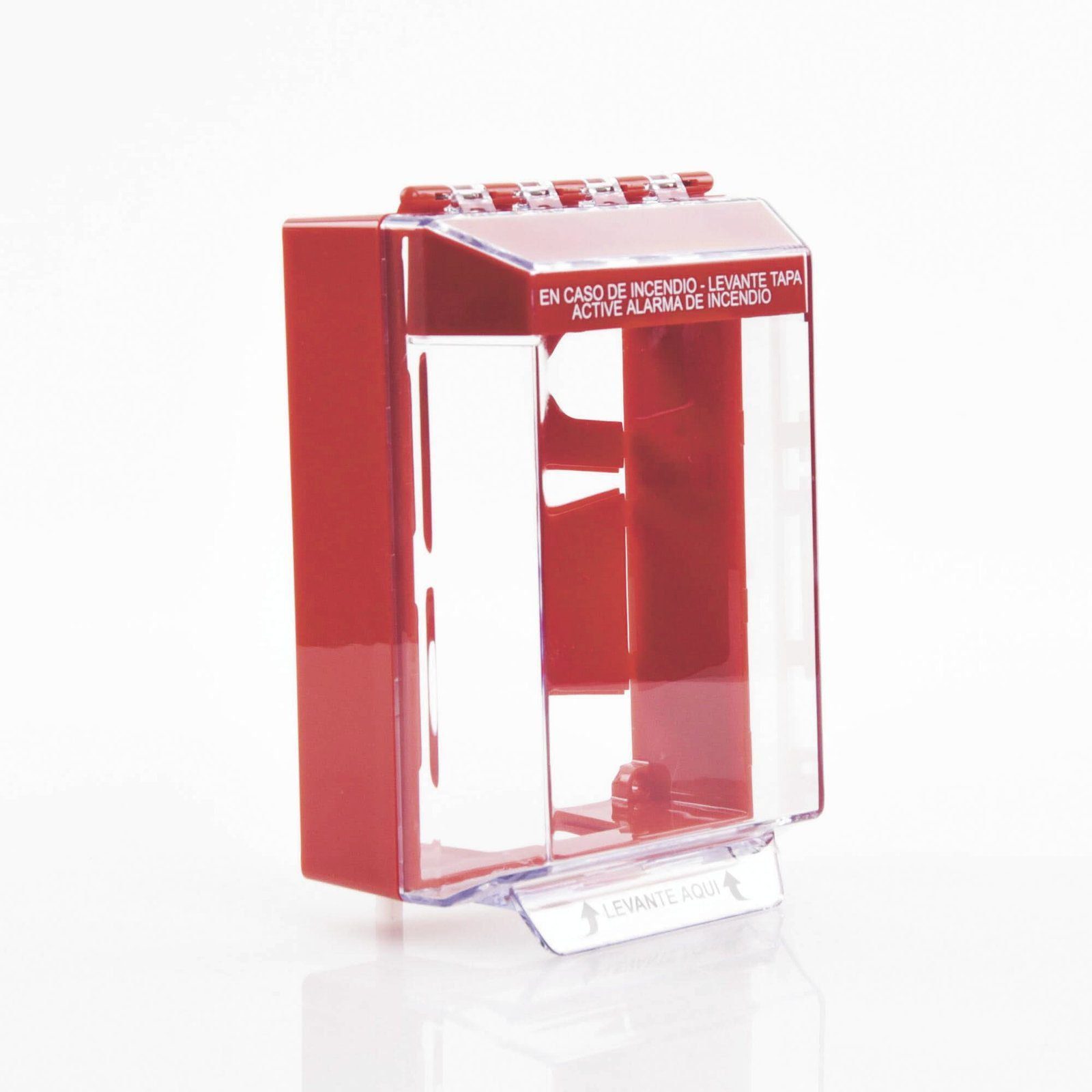 Cubierta Universal Transparente, de Bajo Perfil, con Espaciador, Texto de Incendio en Español, Notificación Audible y Visible STI-14220FR-ES - STI
