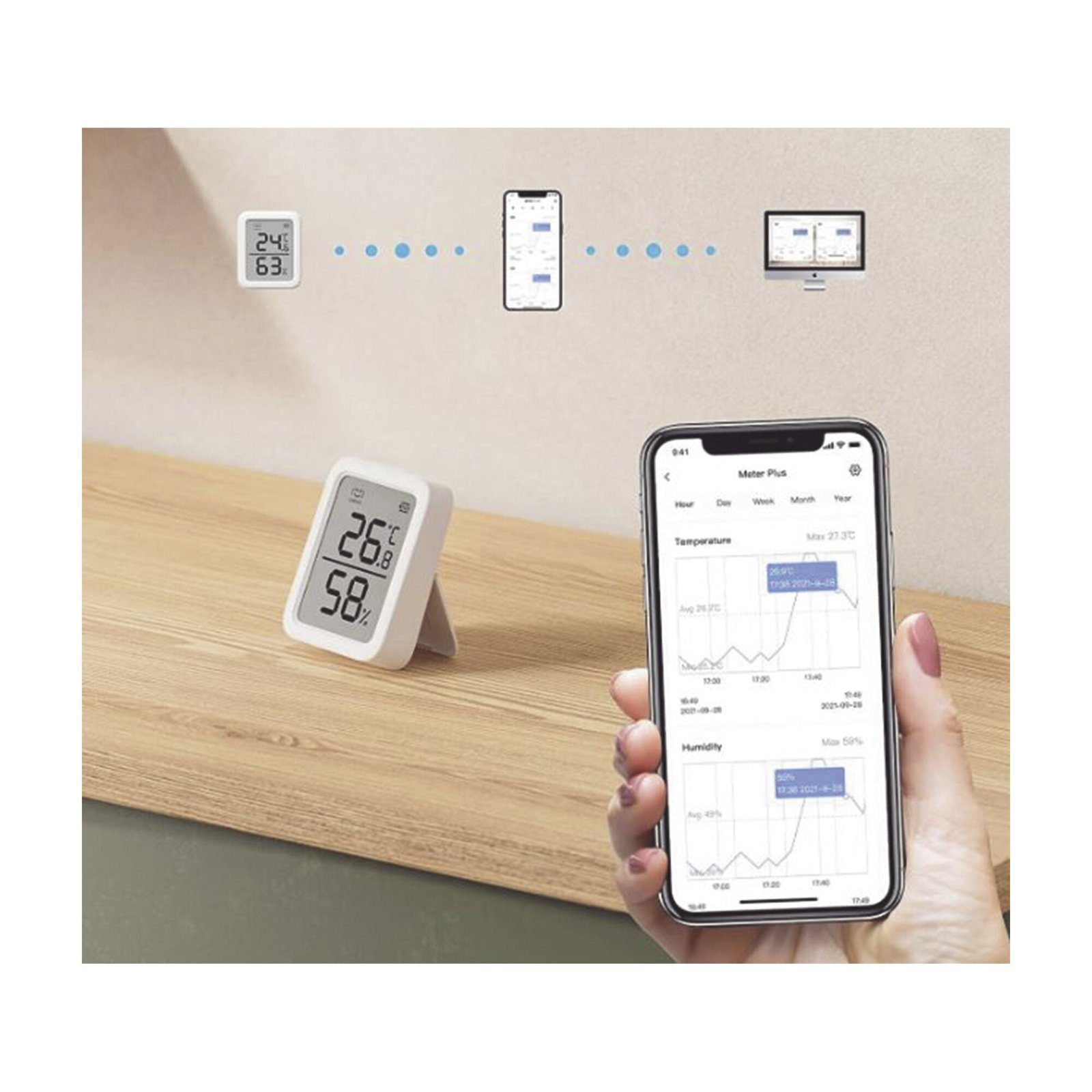 Medidor de temperatura y humedad Datos en pantalla / inalámbrico BLUETOOTH compatible con HUB SwitchBot SWITCHBOTMP - SWITCHBOT