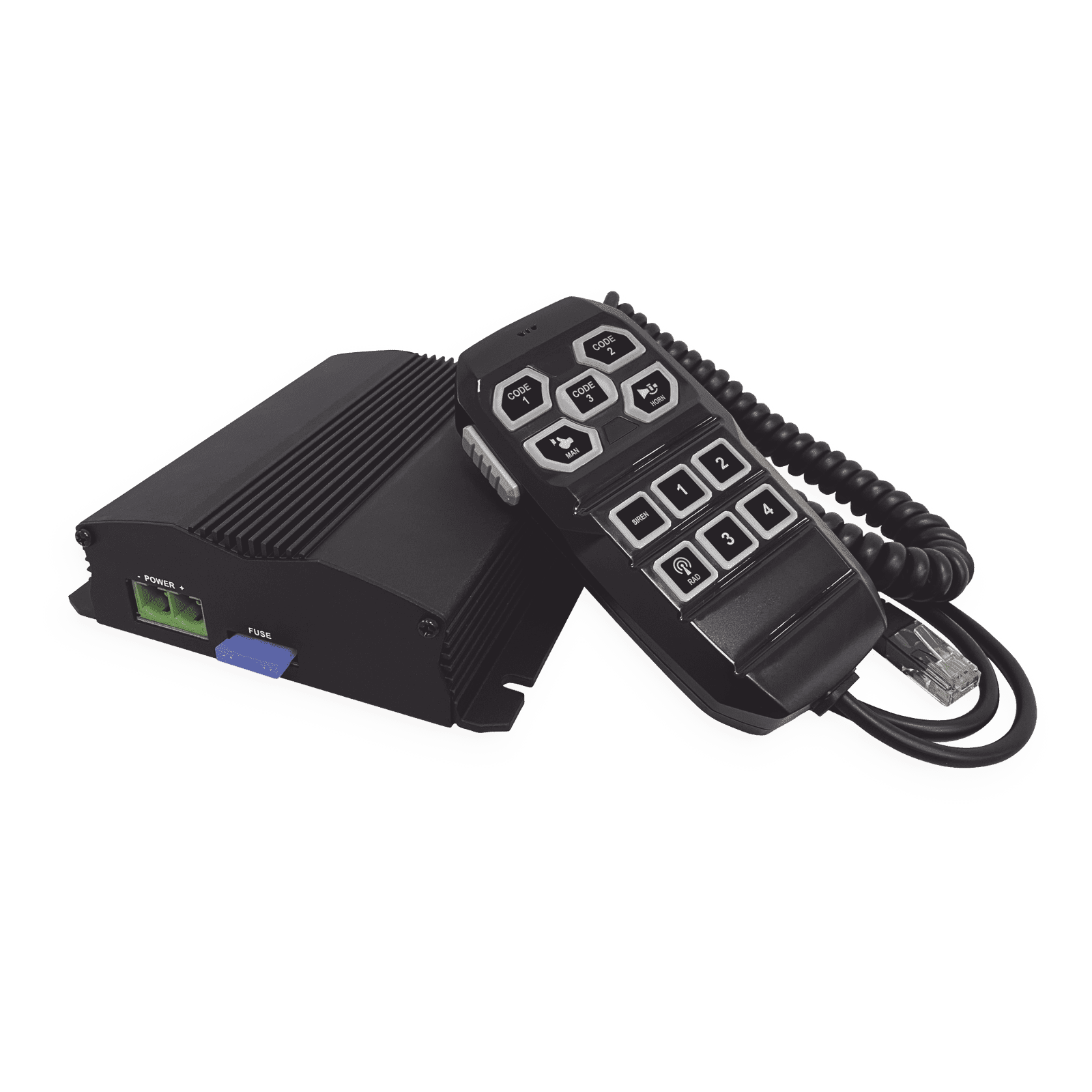 Sirena Vehicular de 100W de Potencia, Con Controlador Unimando Para Control de Tonos, 4 Salidas Auxiliares y Microfono SP104 - SIGNALPRO