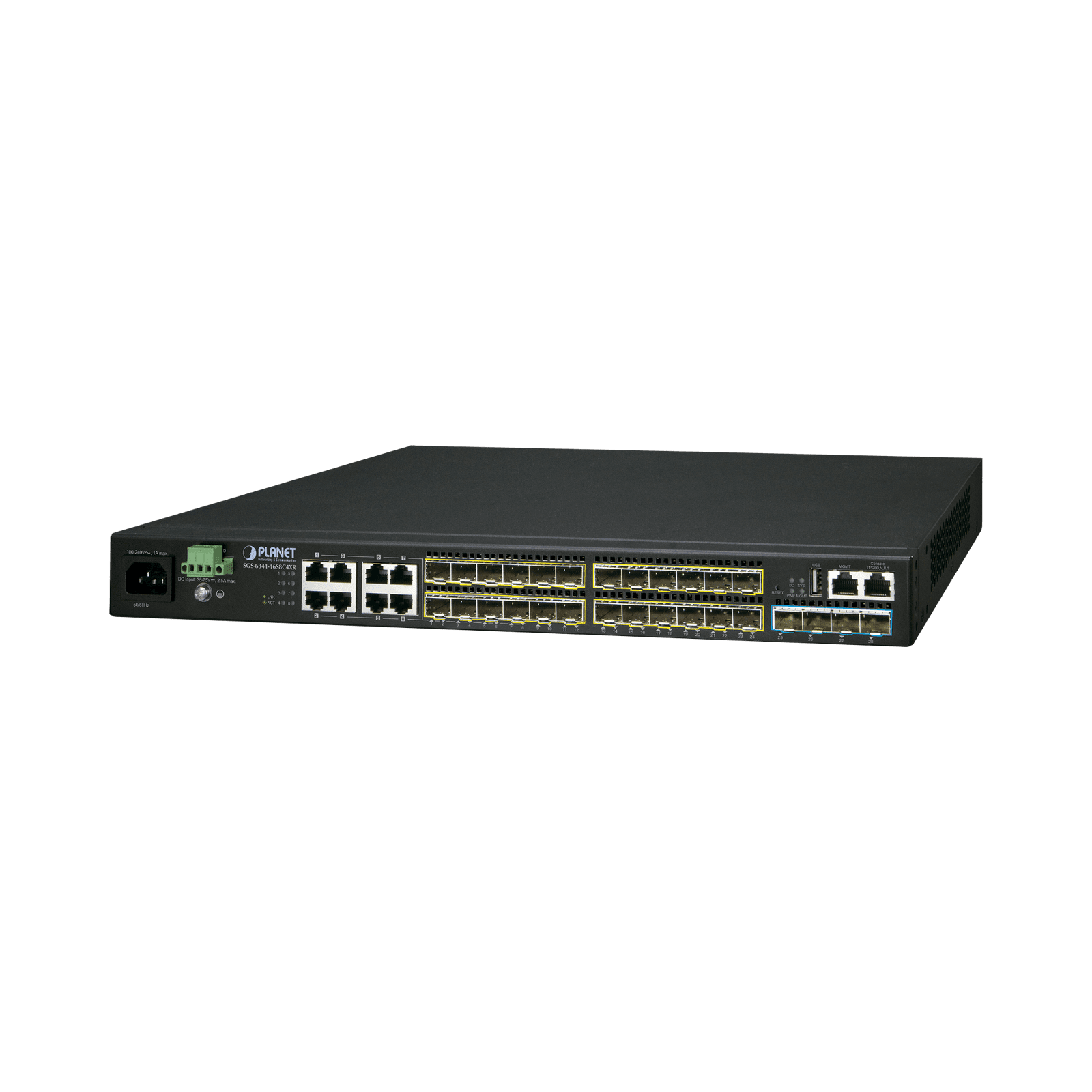 Switch Administrable L3 16-Puertos 100/1000X SFP, 8-Puertos Gigabit TP/SFP, 4-Puertos 10G SFP+ Stackable SGS-6341-16S8C4XR - PLANET