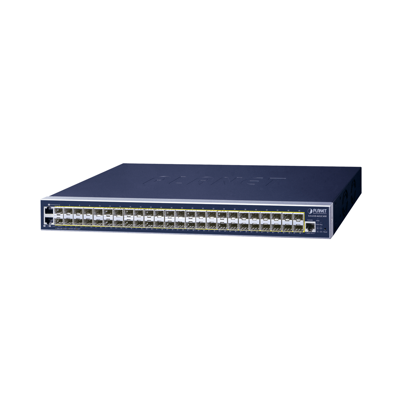 Switch Administrable L3, 46 puertos SFP, 2 puertos Combo TP/SFP, 4 puertos 10G SFP+ GS-6320-46S2C4XR - PLANET