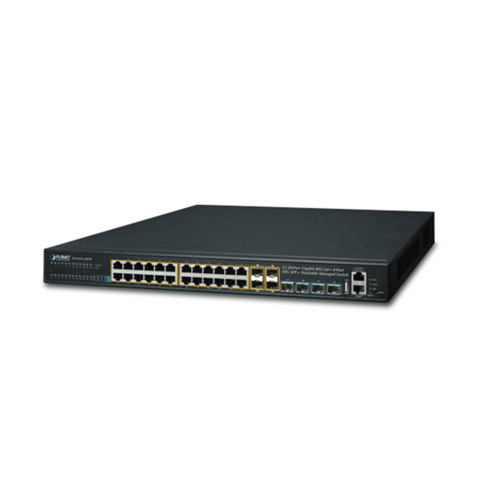 Switch Administrable L3 Stacking 10/100/1000T 24 puertos PoE802.3at, 4 puertos 10G SFP+ 370 W SGS-6341-24P4X - PLANET