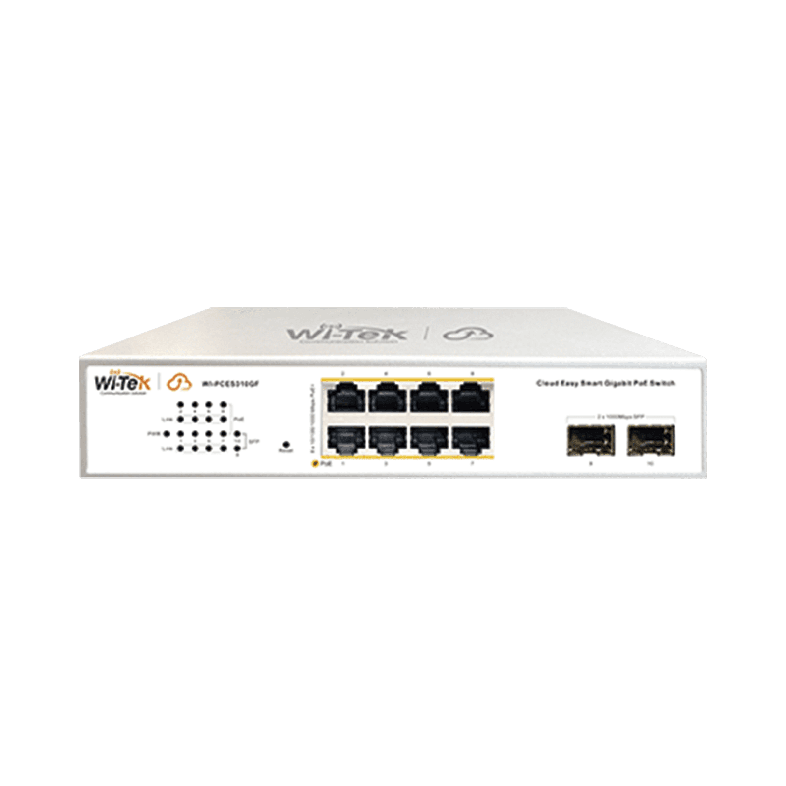 Switch Administrable PoE  / 8 puertos PoE af/at Gigabit /  2 x SFP Gigabit / Administración Cloud Gratuita / Presupuesto 120 W WI-PCES310GF - WI-TEK